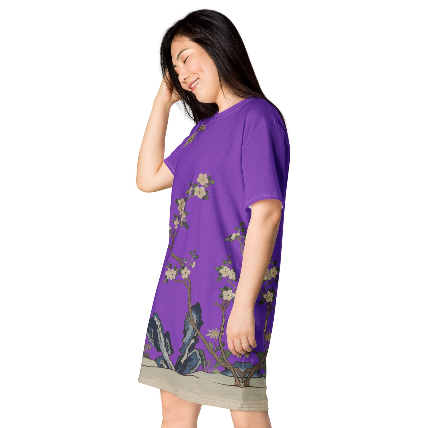 Kesi Flower Album｜White Plum Blossoms and Butterfly｜T-shirt dress｜Purple