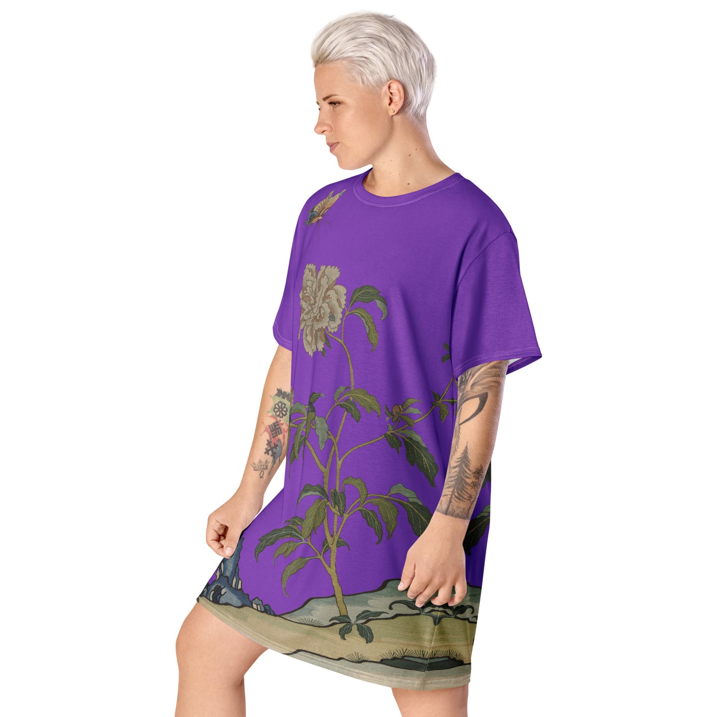 Kesi Flower Album｜Peonies and Butterfly｜T-shirt dress｜Purple