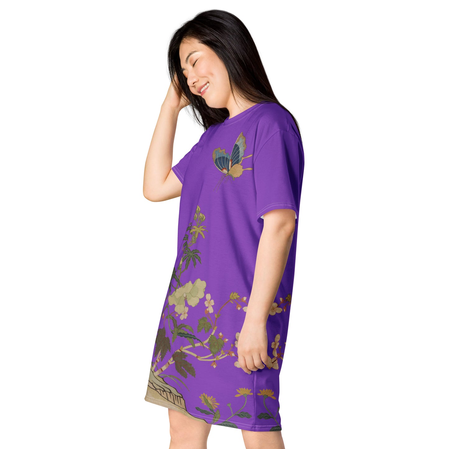 Kesi Flower Album｜Hibiscus and Begonia Blossoms｜T-shirt dress｜Purple