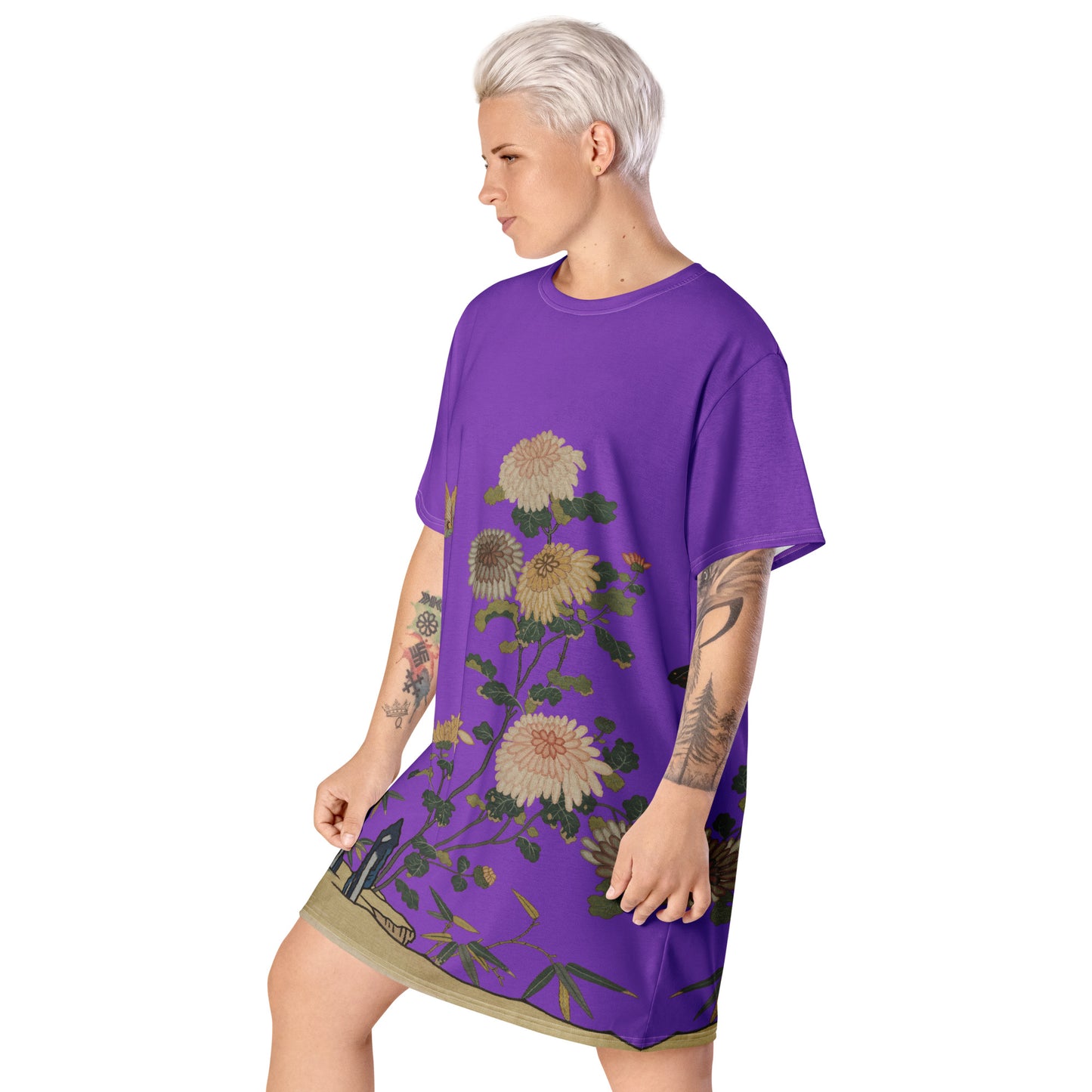 Kesi Flower Album｜Chrysanthemums and Butterflies｜T-shirt dress｜Purple