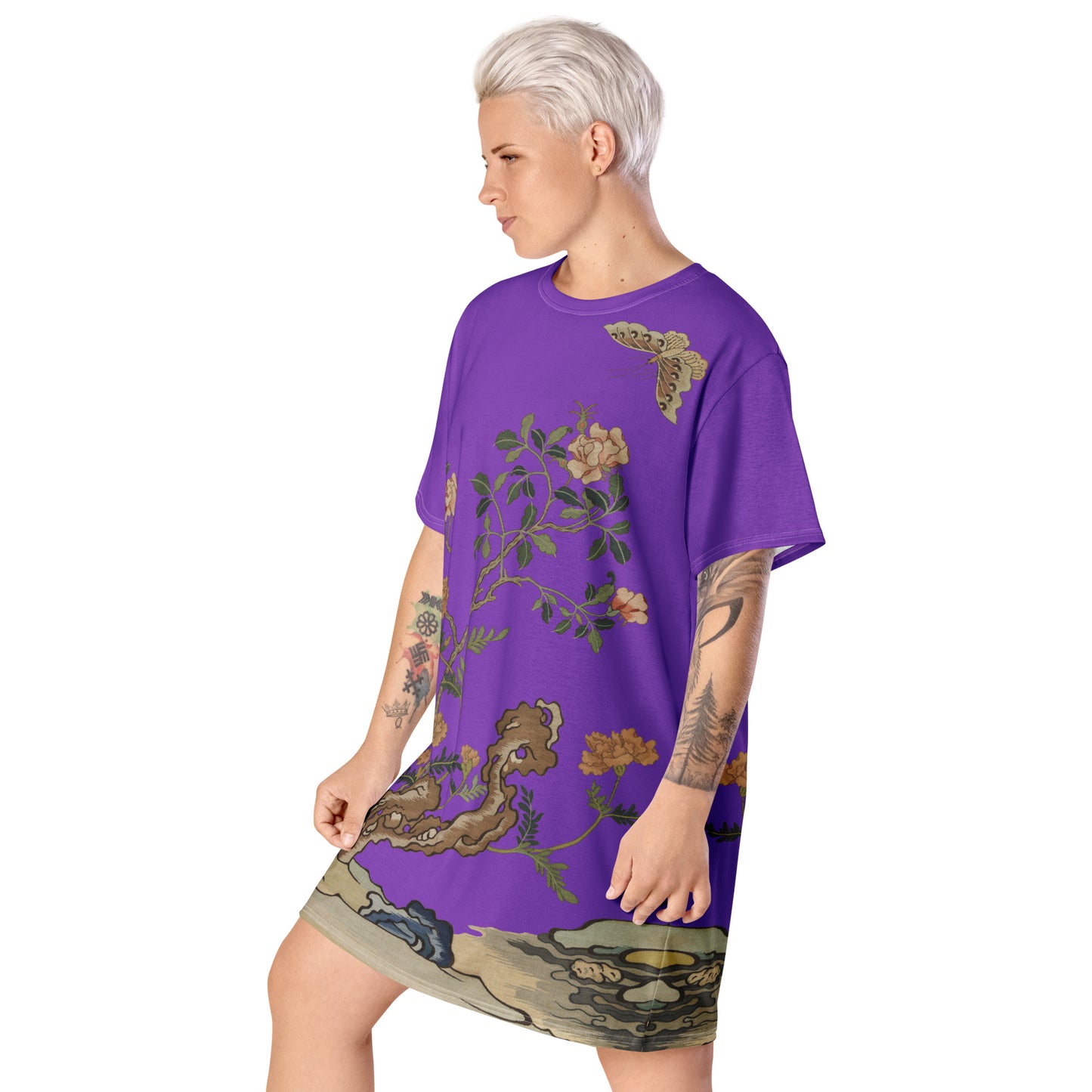 Kesi Flower Album｜Camellia and Butterfly｜T-shirt dress｜Purple