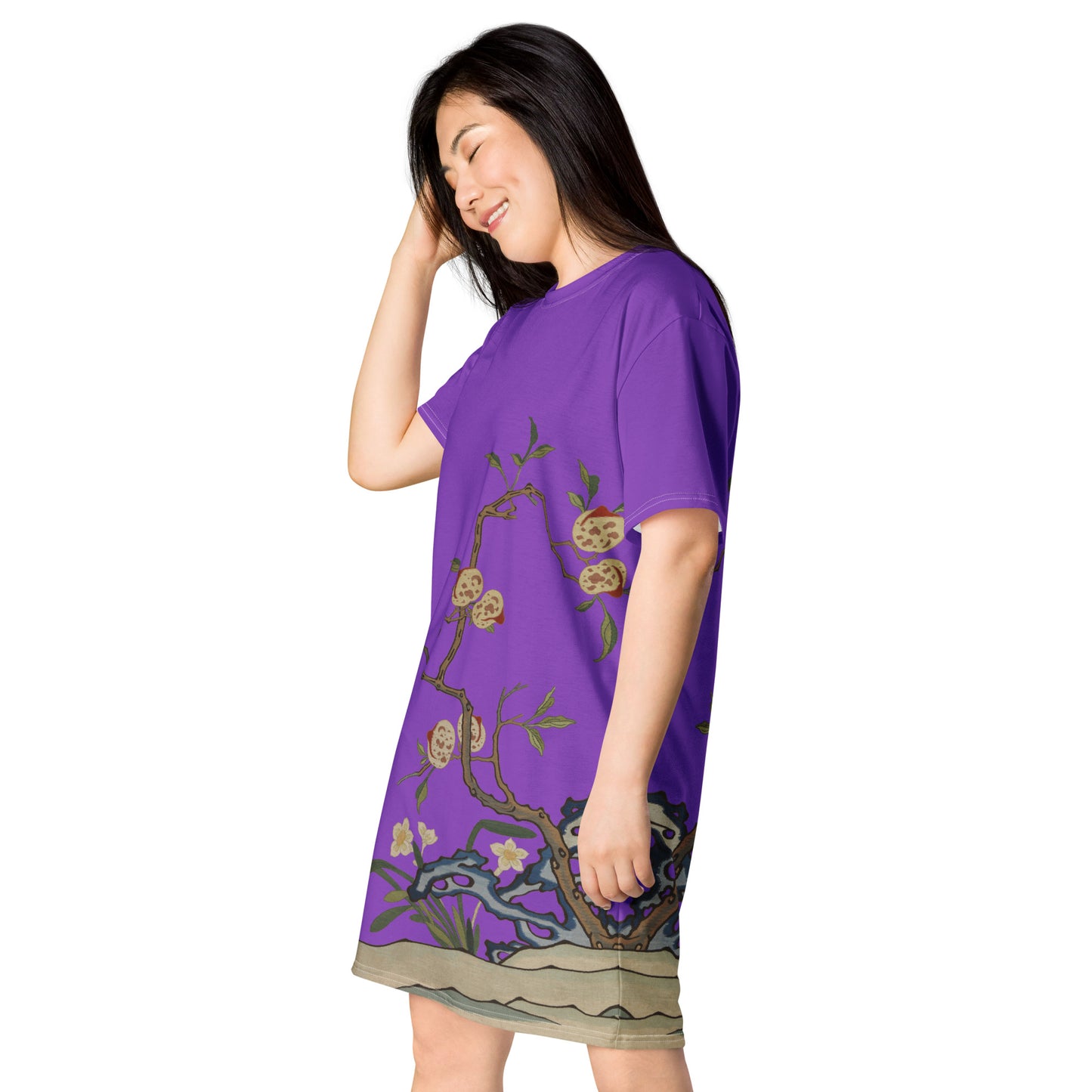 Kesi Flower Album｜Narcissus and Peaches｜T-shirt dress｜Purple