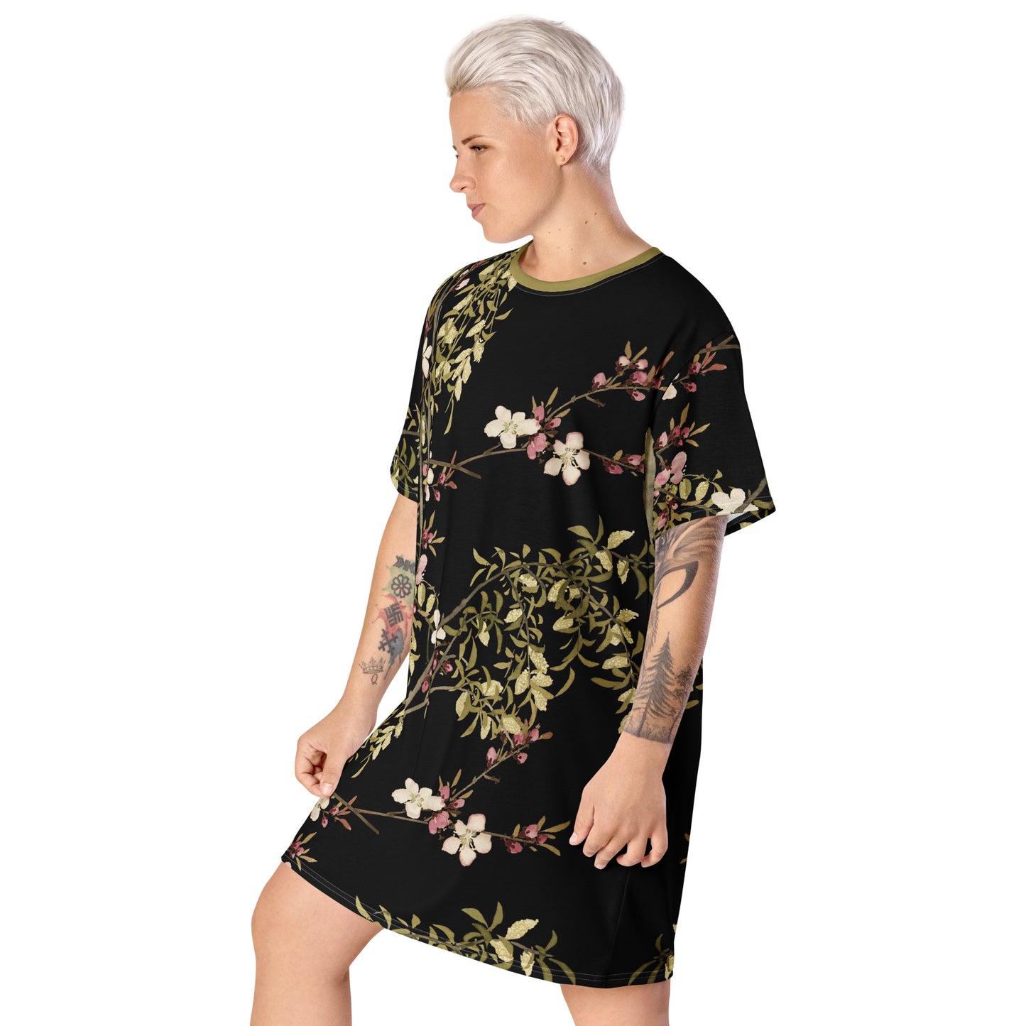 The Spirit of Flowers in Twelve Months｜Willow and Peach Blossom｜T-shirt dress｜Black