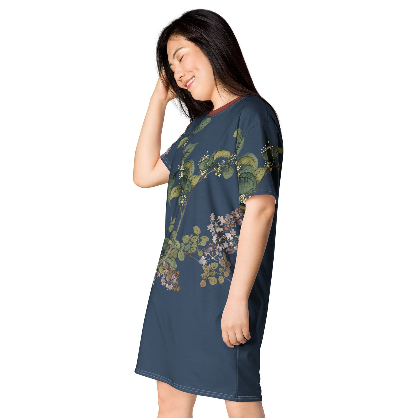 The Spirit of Flowers in Twelve Months｜Osmanthus and Crape Myrtle in Bloom｜T-shirt dress｜Dark blue