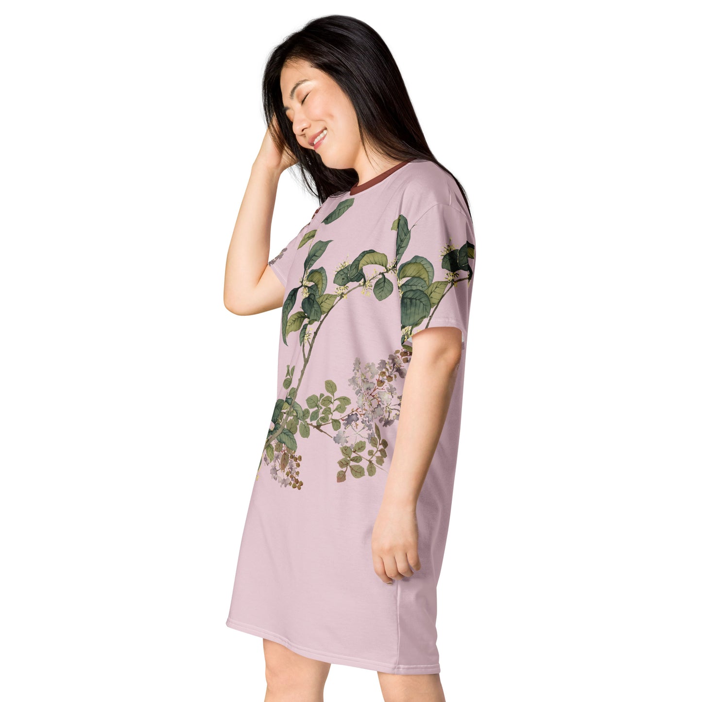 The Spirit of Flowers in Twelve Months｜Osmanthus and Crape Myrtle in Bloom｜T-shirt dress｜Pale pinkish gray