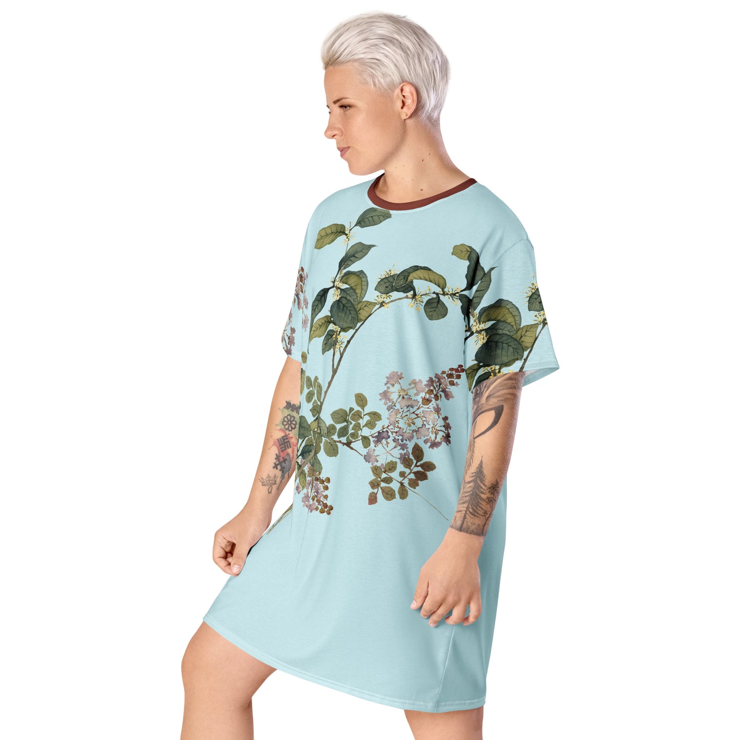 The Spirit of Flowers in Twelve Months｜Osmanthus and Crape Myrtle in Bloom｜T-shirt dress｜Aqua blue