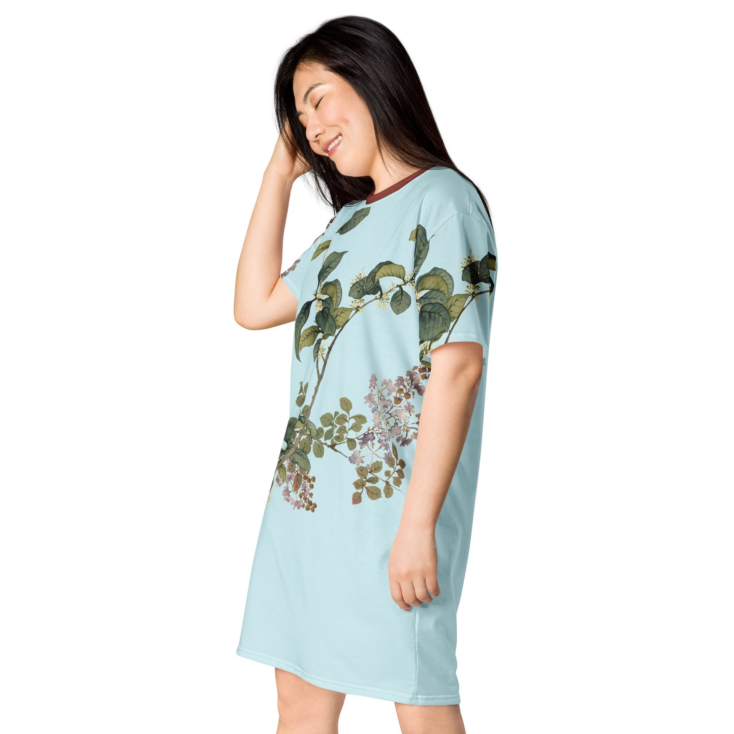 The Spirit of Flowers in Twelve Months｜Osmanthus and Crape Myrtle in Bloom｜T-shirt dress｜Aqua blue