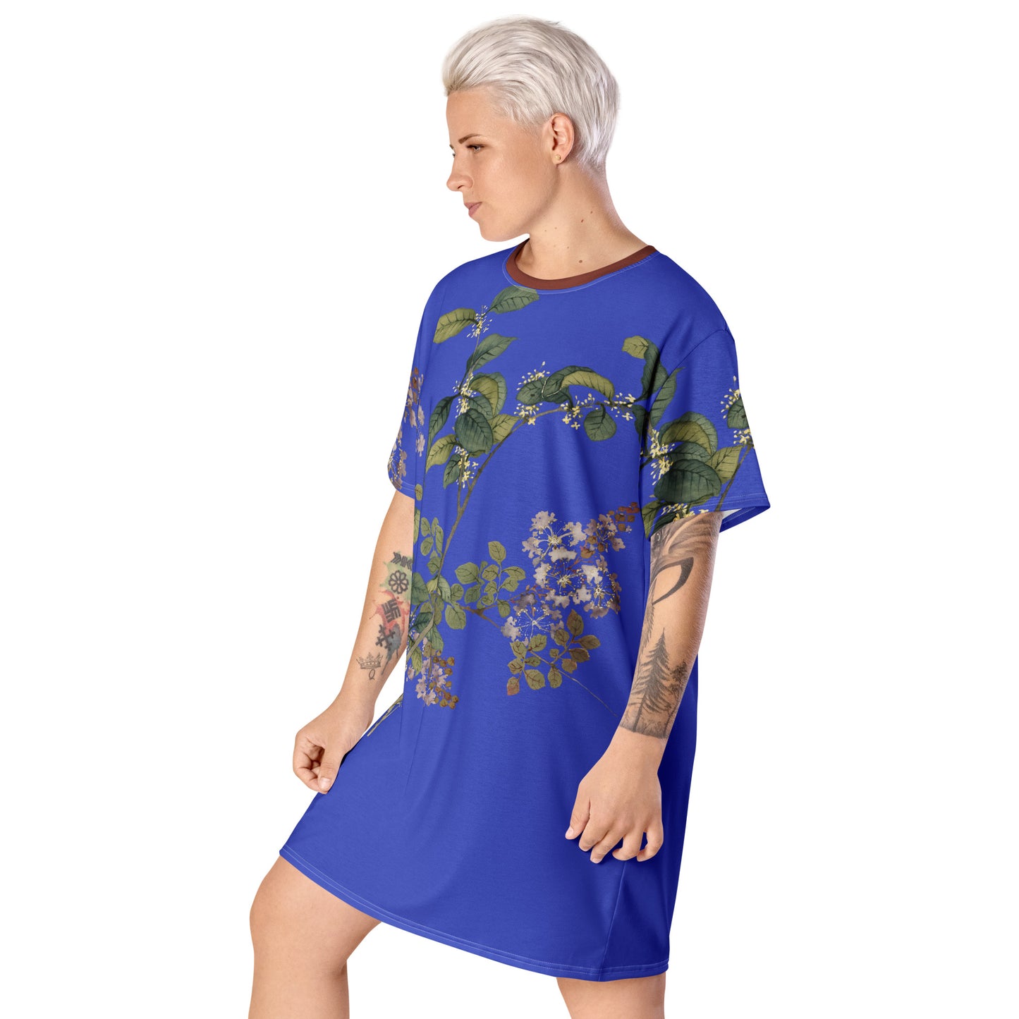 The Spirit of Flowers in Twelve Months｜Osmanthus and Crape Myrtle in Bloom｜T-shirt dress｜Royal blue