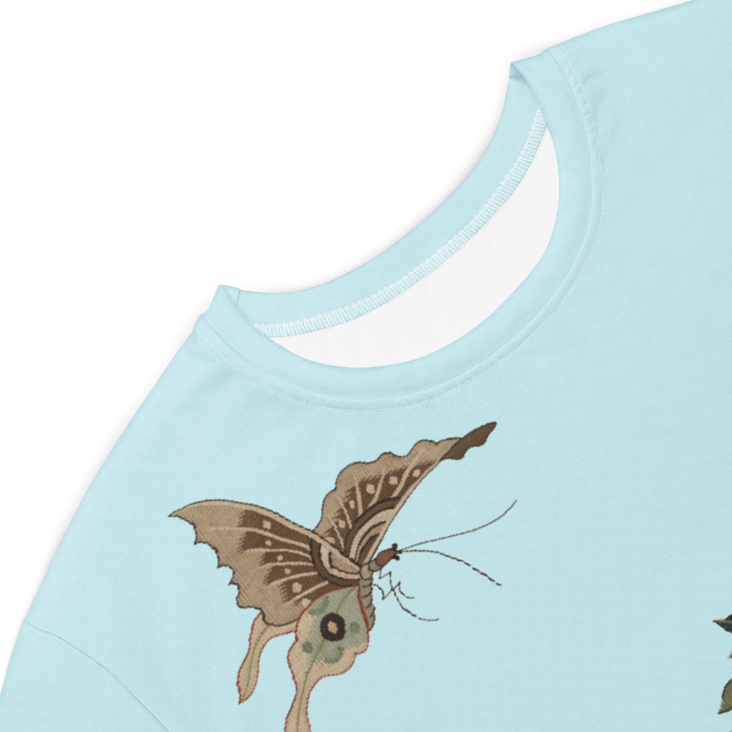 Kesi Flower Album｜White Plum Blossoms and Butterfly｜T-shirt dress｜Aqua blue