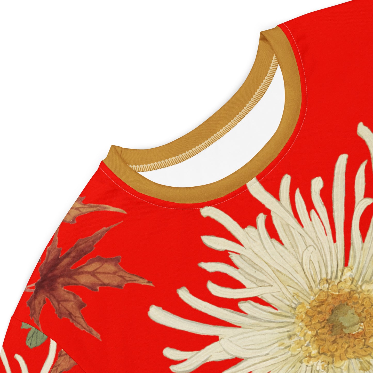 The Spirit of Flowers in Twelve Months｜Blooming Chrysanthemum and Maple Leaves｜T-shirt dress｜Garnet red