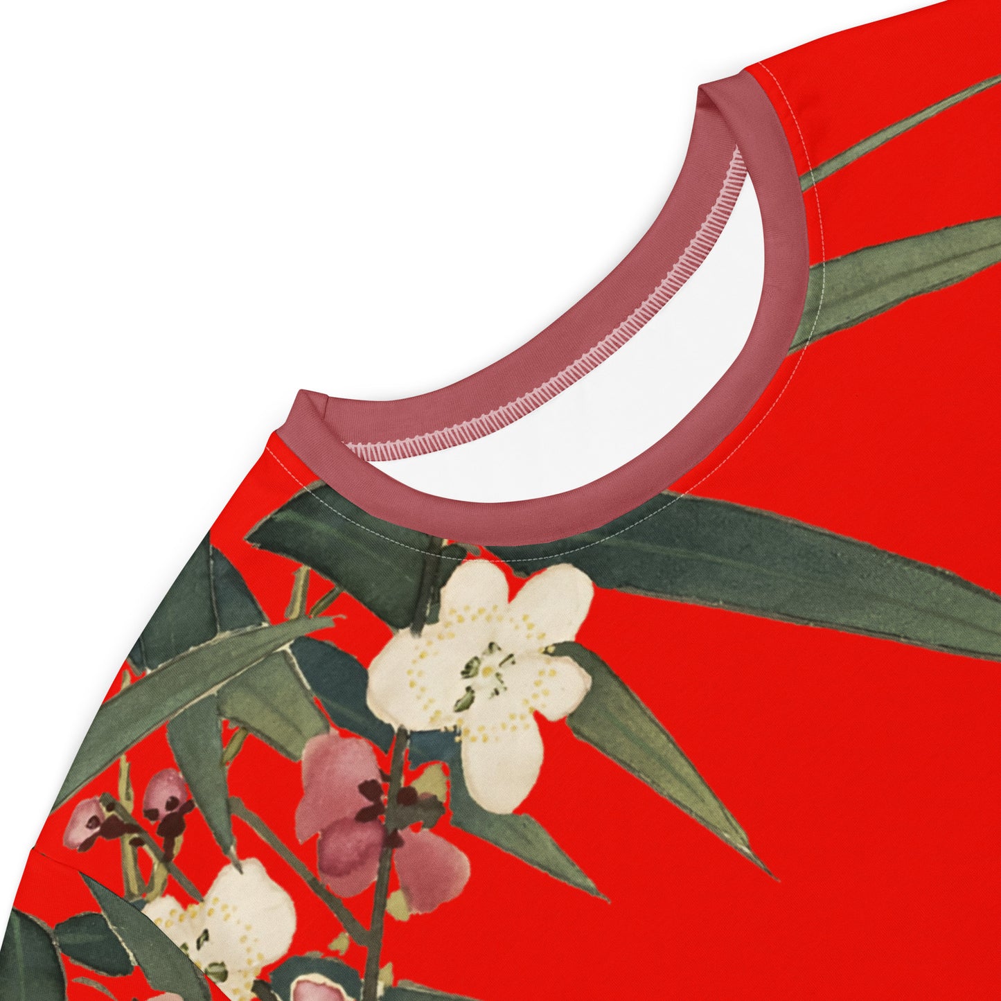 The Spirit of Flowers in Twelve Months｜Crimson Plum Blossom and Lush Green Bamboo｜T-shirt dress｜Garnet red