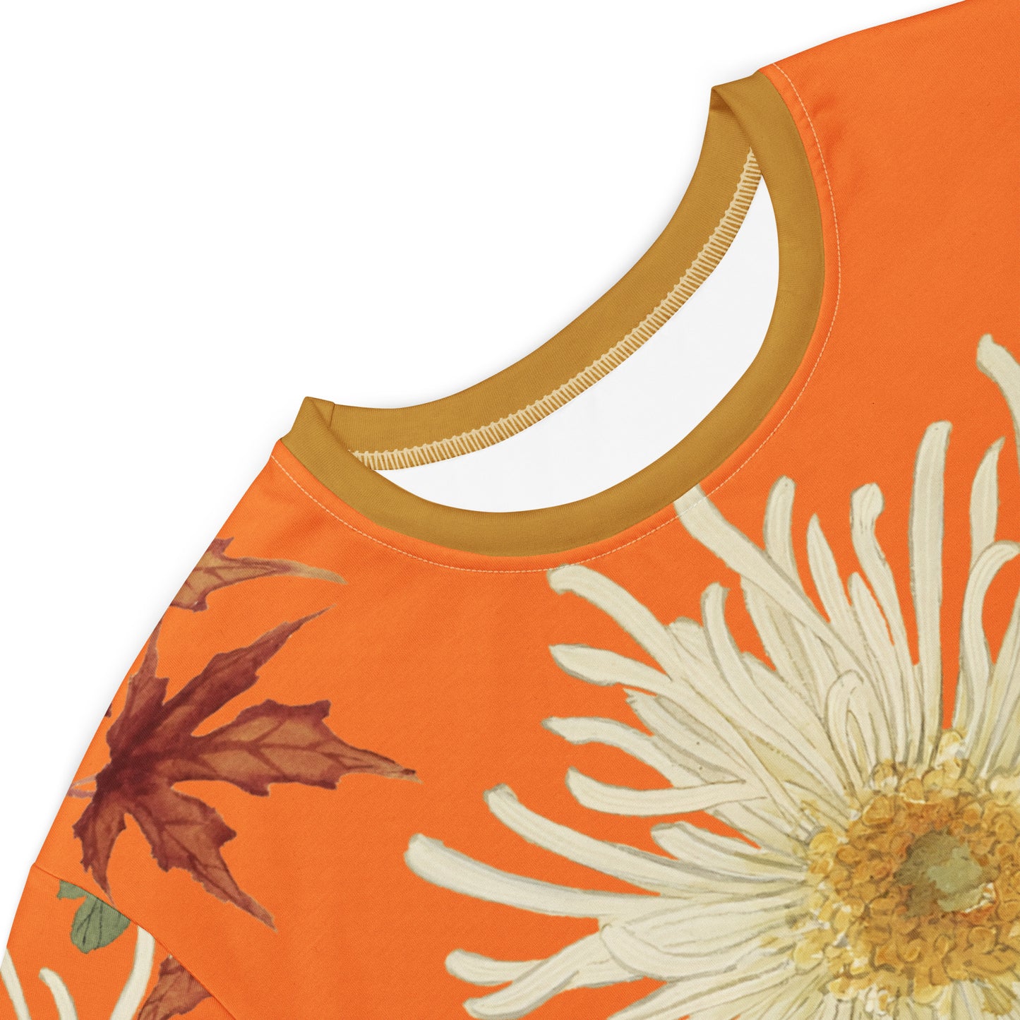 The Spirit of Flowers in Twelve Months｜Blooming Chrysanthemum and Maple Leaves｜T-shirt dress｜Orange