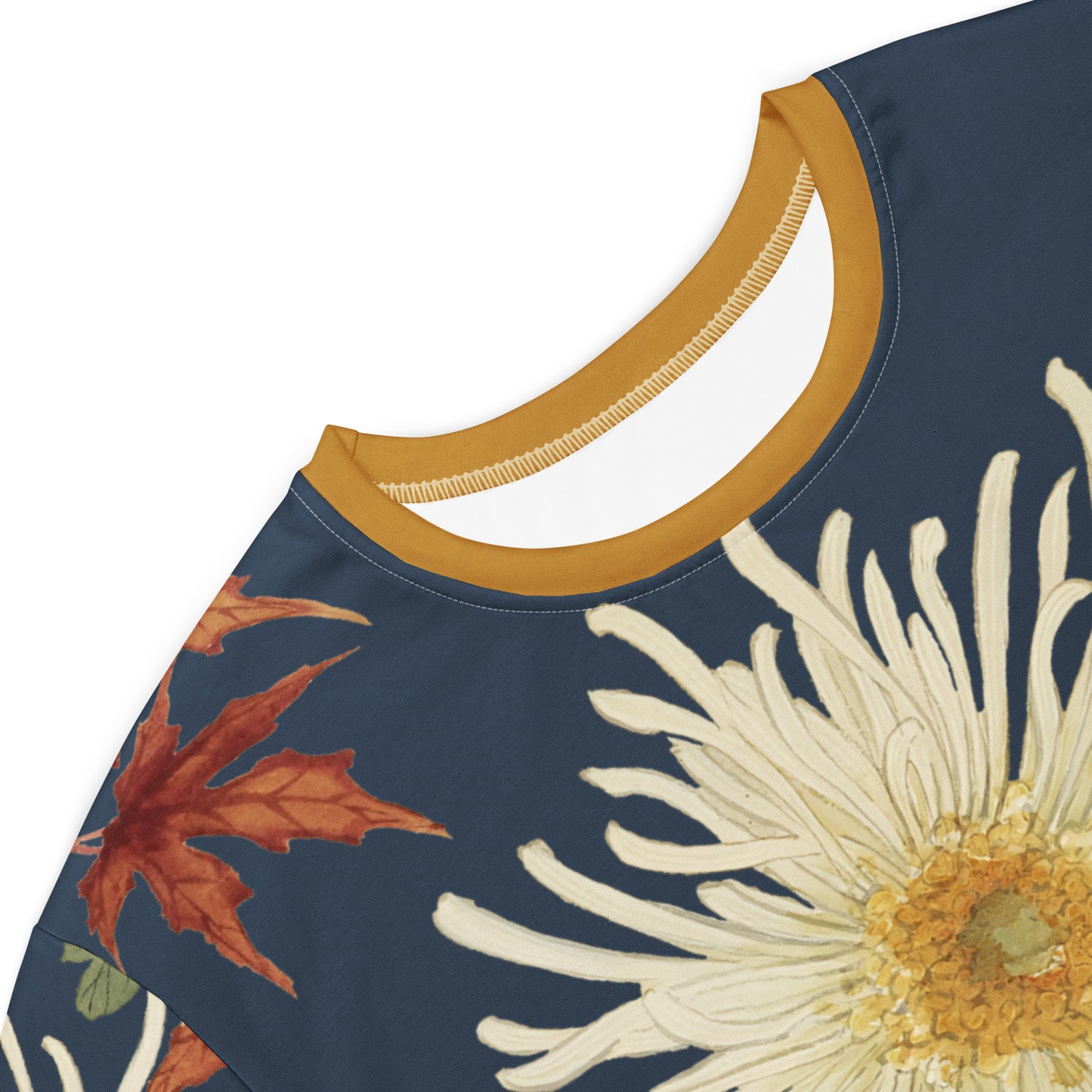 The Spirit of Flowers in Twelve Months｜Blooming Chrysanthemum and Maple Leaves｜T-shirt dress｜Dark blue