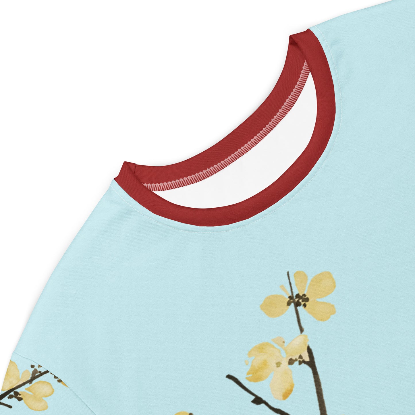 The Spirit of Flowers in Twelve Months｜Blooming Wintersweet and Heavenly Bamboo｜T-shirt dress｜Aqua blue