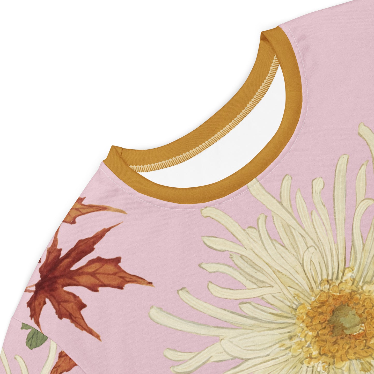 The Spirit of Flowers in Twelve Months｜Blooming Chrysanthemum and Maple Leaves｜T-shirt dress｜Pale pinkish gray