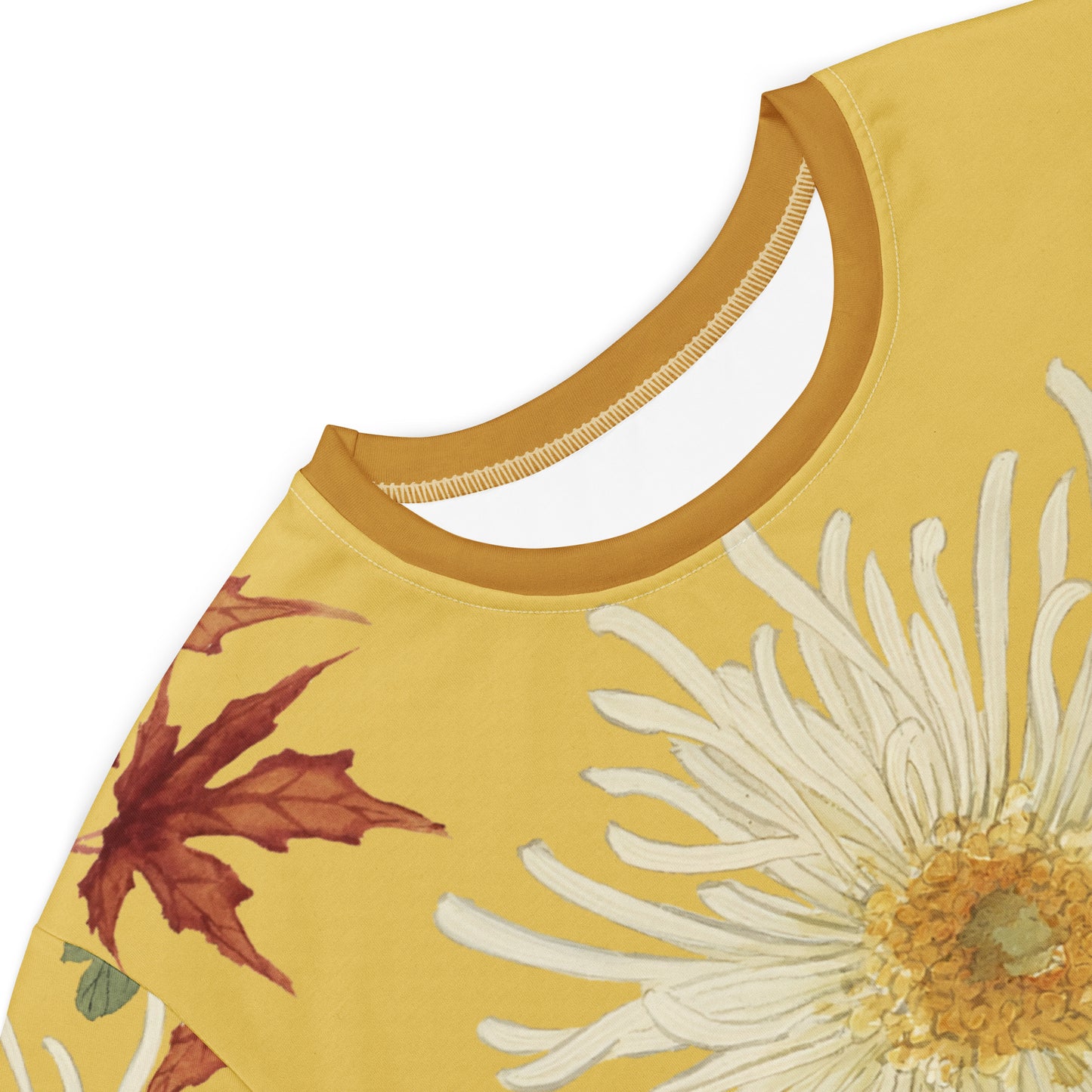 The Spirit of Flowers in Twelve Months｜Blooming Chrysanthemum and Maple Leaves｜T-shirt dress｜Gold