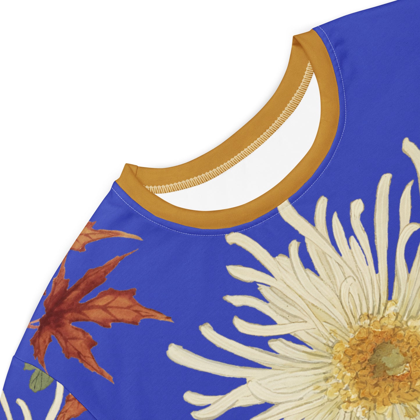 The Spirit of Flowers in Twelve Months｜Blooming Chrysanthemum and Maple Leaves｜T-shirt dress｜Royal blue