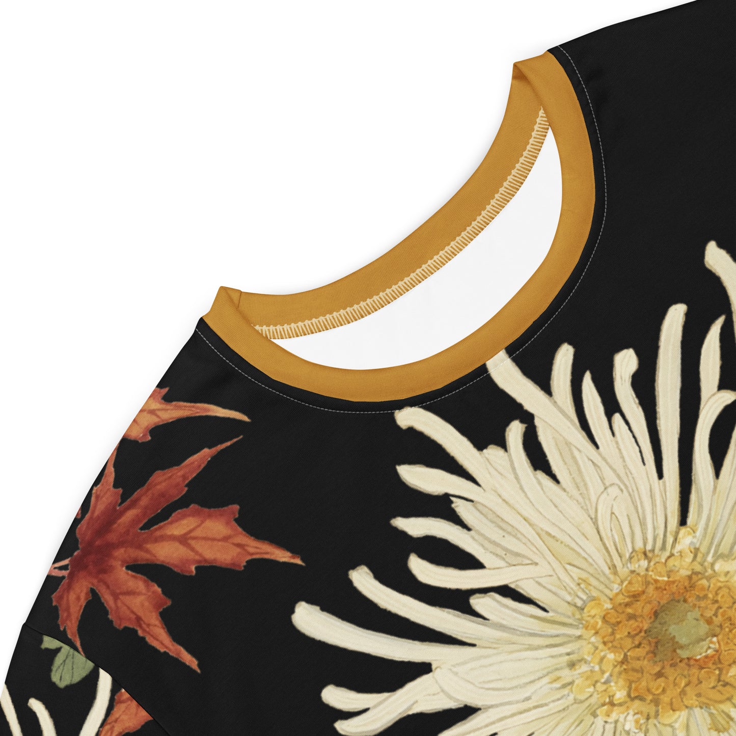 The Spirit of Flowers in Twelve Months｜Blooming Chrysanthemum and Maple Leaves｜T-shirt dress｜Black