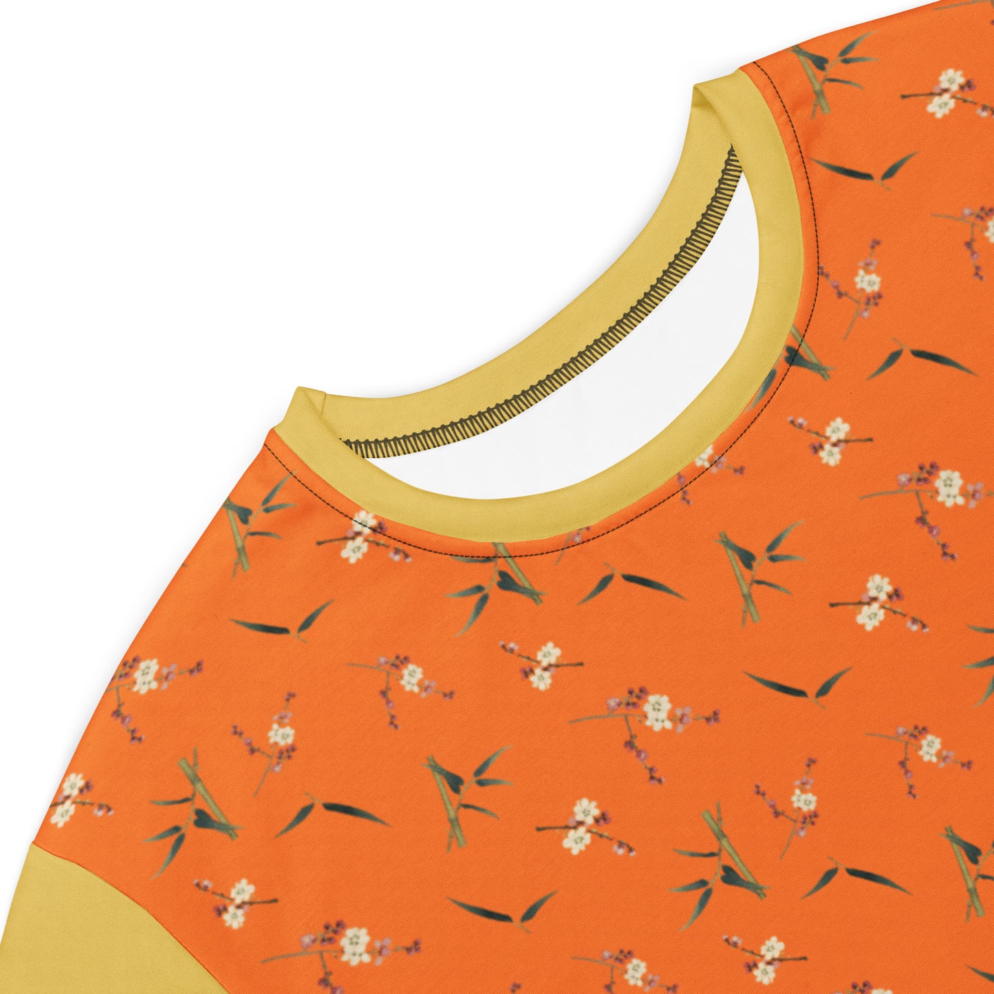 The Spirit of Flowers in Twelve Months｜Crimson Plum Blossom and Lush Green Bamboo｜T-shirt dress｜seamless print｜Orange