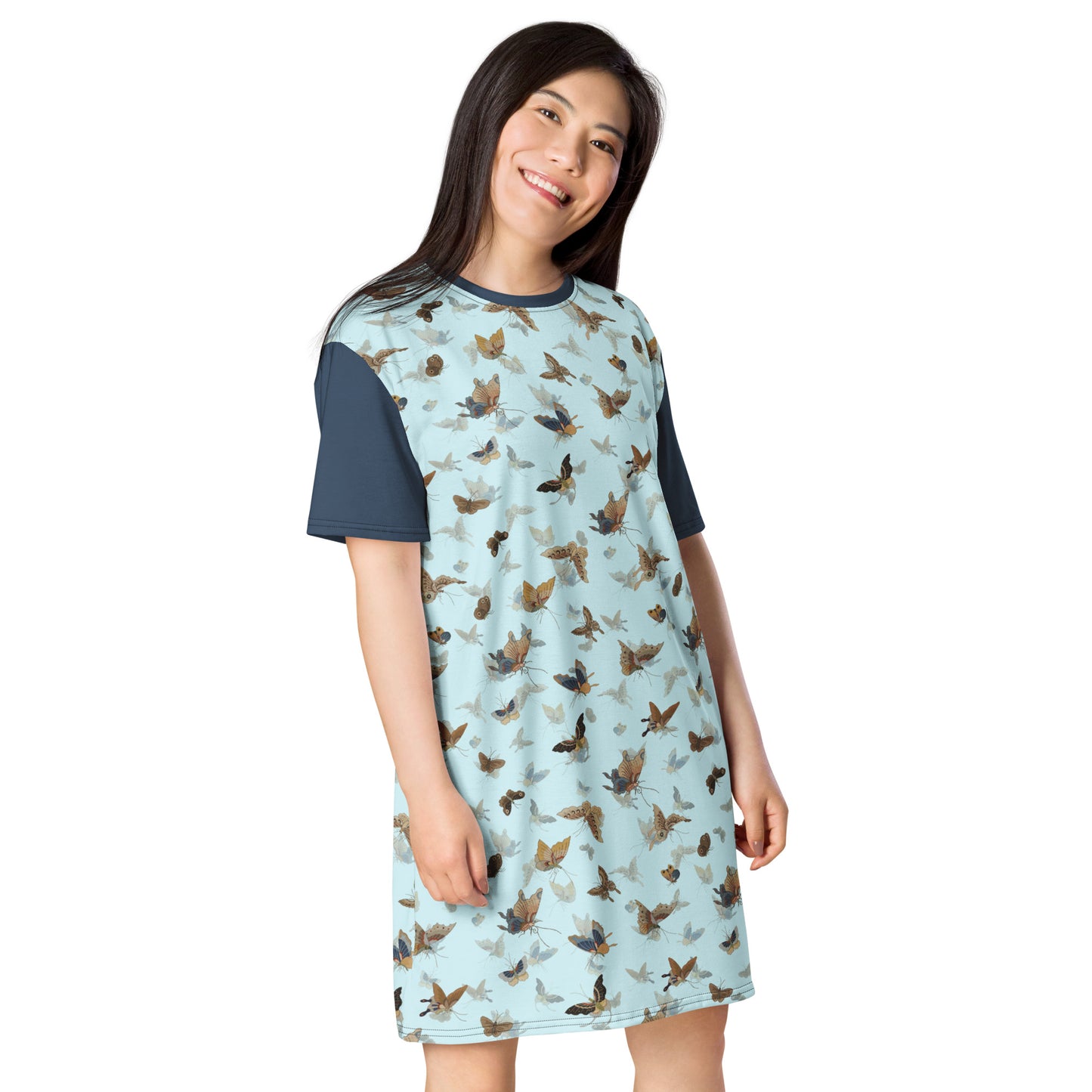 Butterfly dancing｜T-shirt dress｜Aqua blue