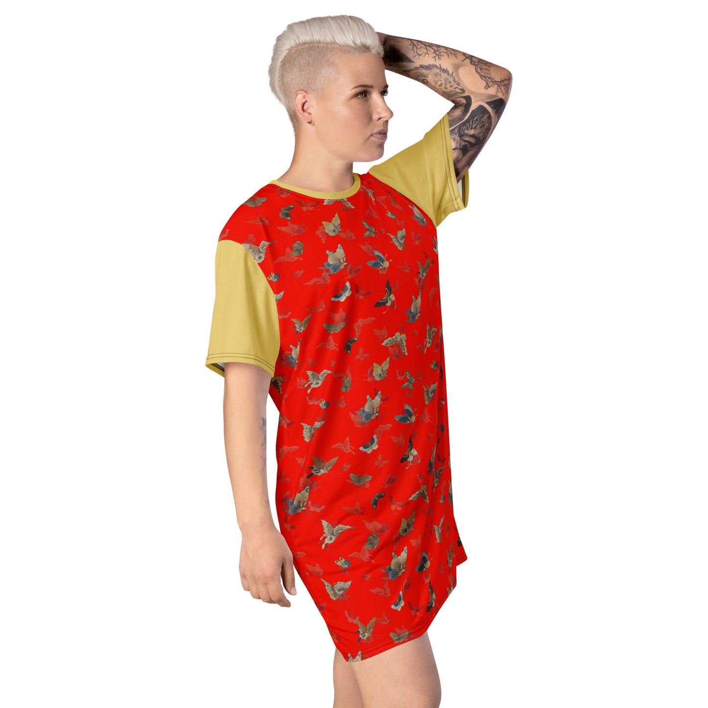 Butterfly dancing｜T-shirt dress｜Garnet red