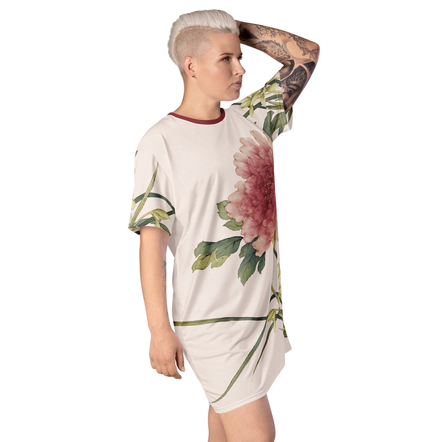 The Spirit of Flowers in Twelve Months｜Orchid and Tree Peony in Bloom｜T-shirt dress｜Fish belly white