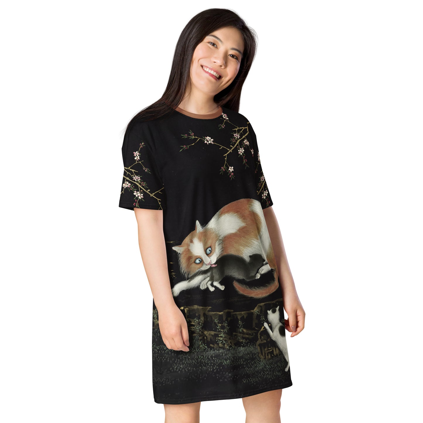 Cats And Butterflies Of Longevity｜Cats amidst the Peach Blossoms｜T-shirt dress