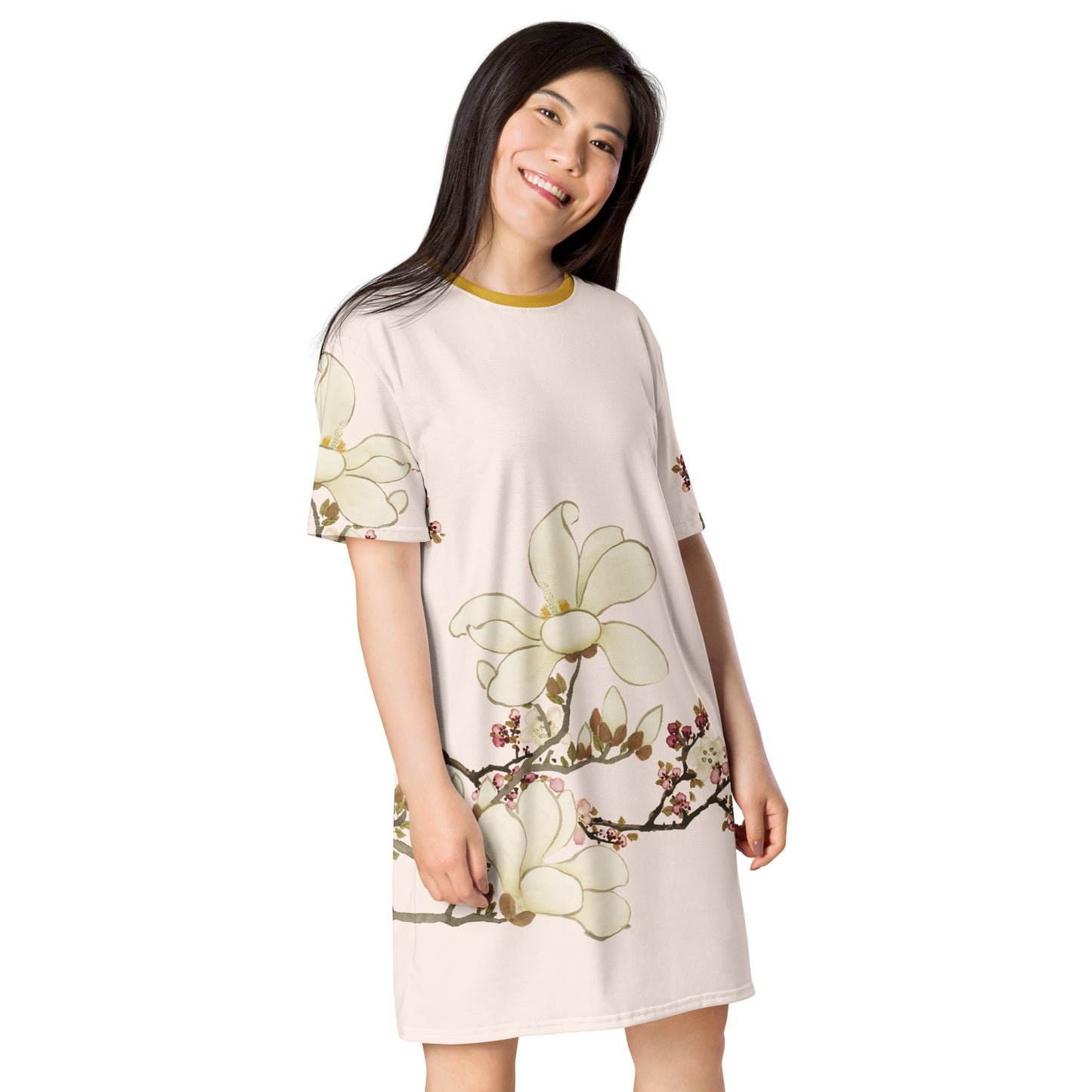 The Spirit of Flowers in Twelve Months｜Apricot and Lily Magnolia in Blossom｜T-shirt dress｜Fish belly white