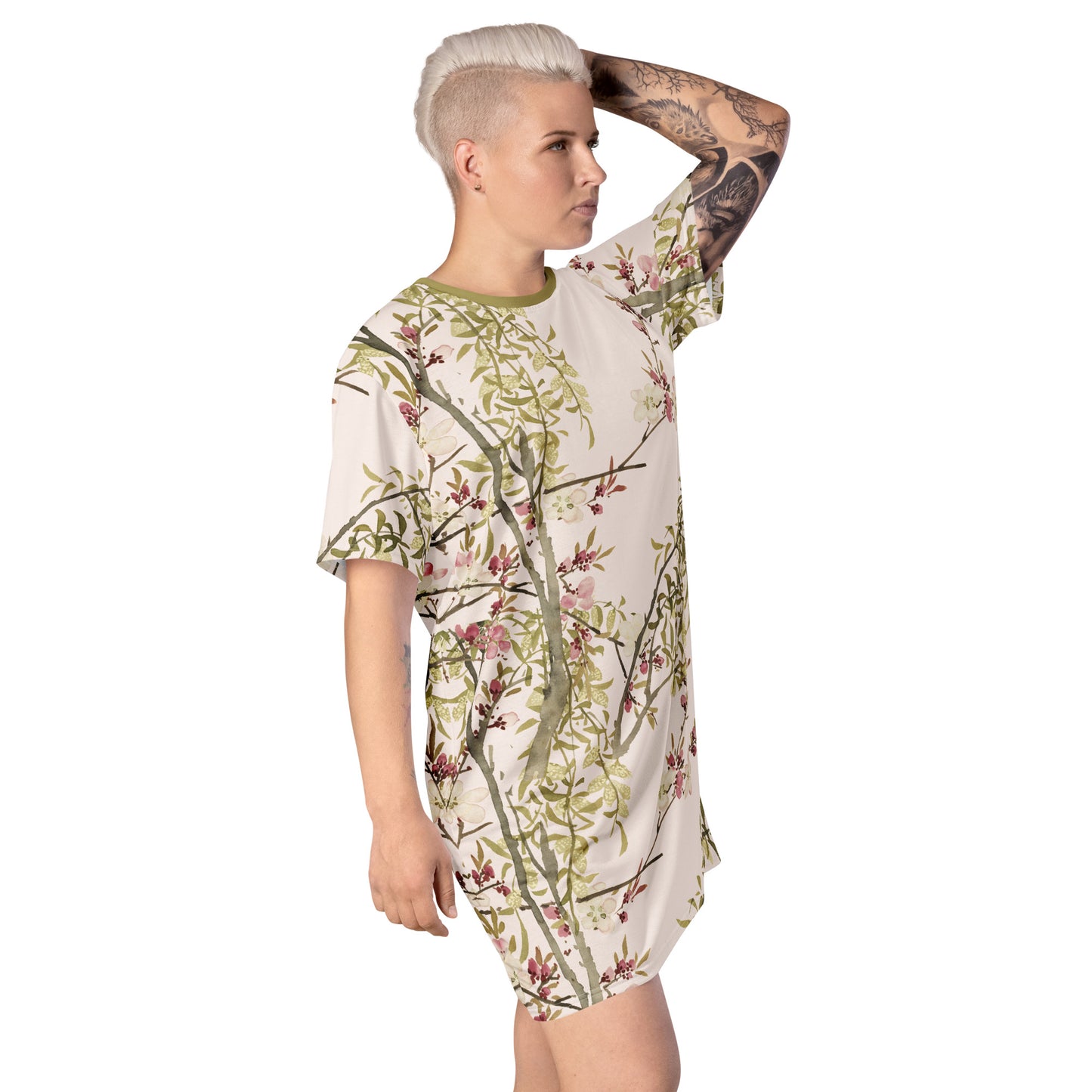 The Spirit of Flowers in Twelve Months｜Willow and Peach Blossom｜T-shirt dress｜Fish belly white