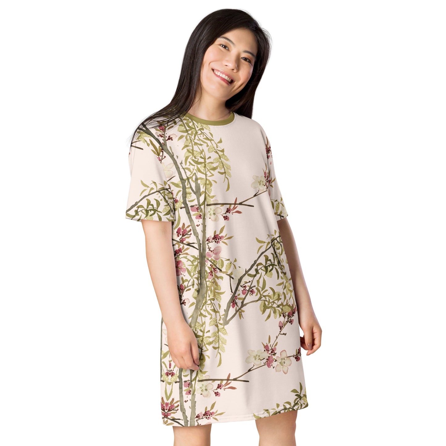 The Spirit of Flowers in Twelve Months｜Willow and Peach Blossom｜T-shirt dress｜Fish belly white