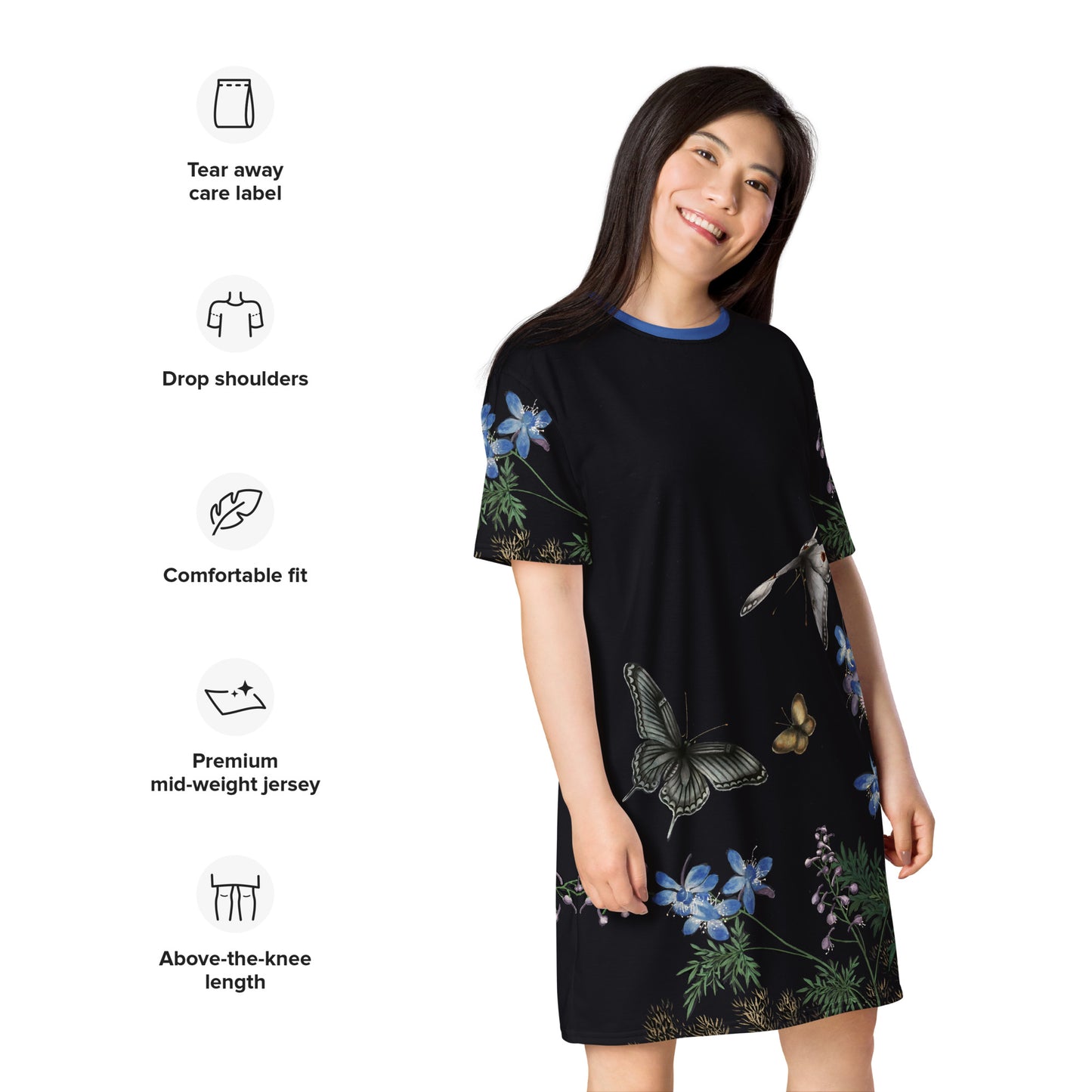 Cats And Butterflies Of Longevity｜Flowers and Butterflies｜T-shirt dress