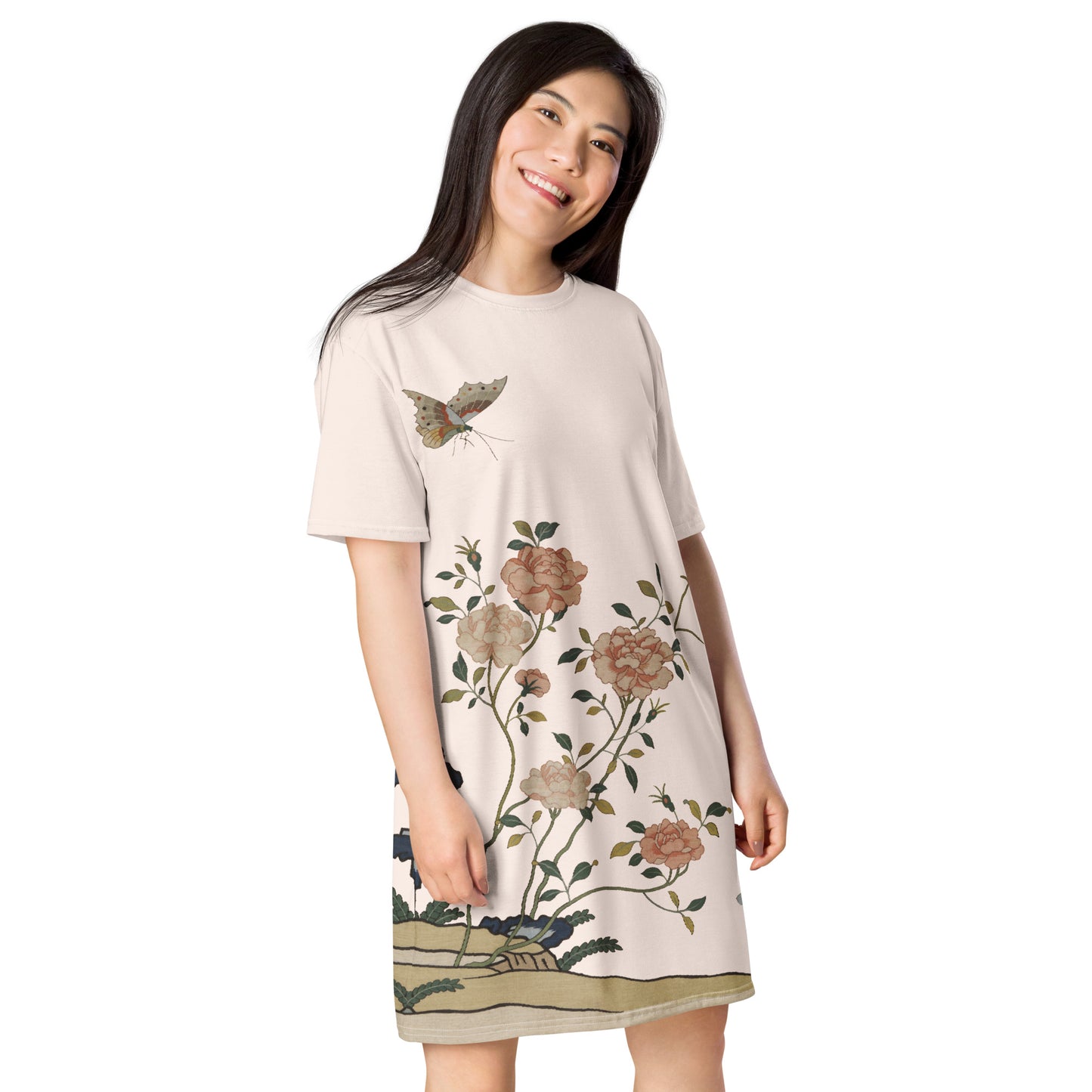 Kesi Flower Album｜Red Roses｜T-shirt dress｜Fish belly white