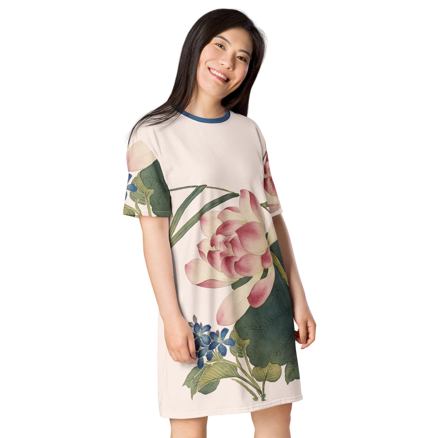 The Spirit of Flowers in Twelve Months｜Lotus in Bloom｜T-shirt dress｜Fish belly white