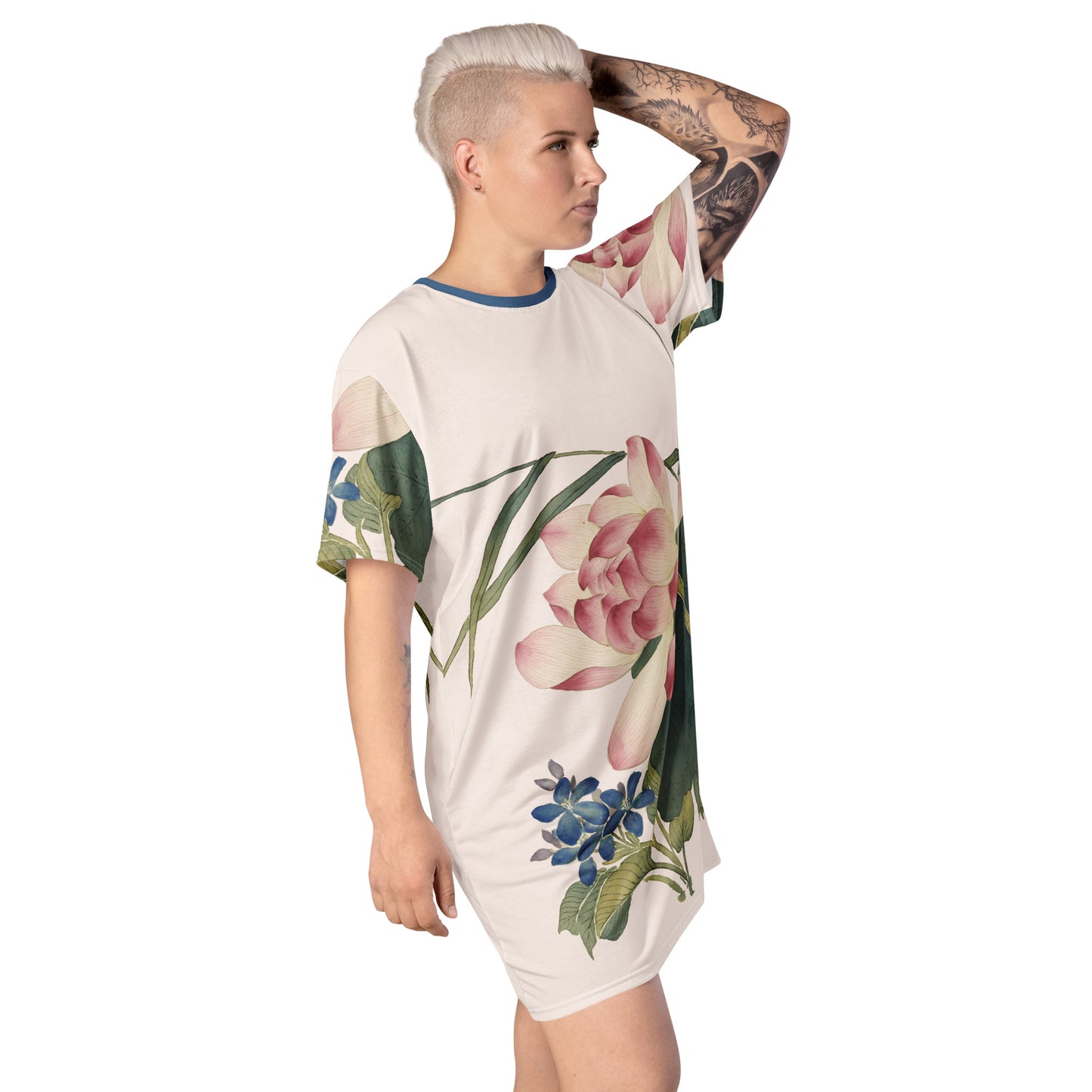 The Spirit of Flowers in Twelve Months｜Lotus in Bloom｜T-shirt dress｜Fish belly white