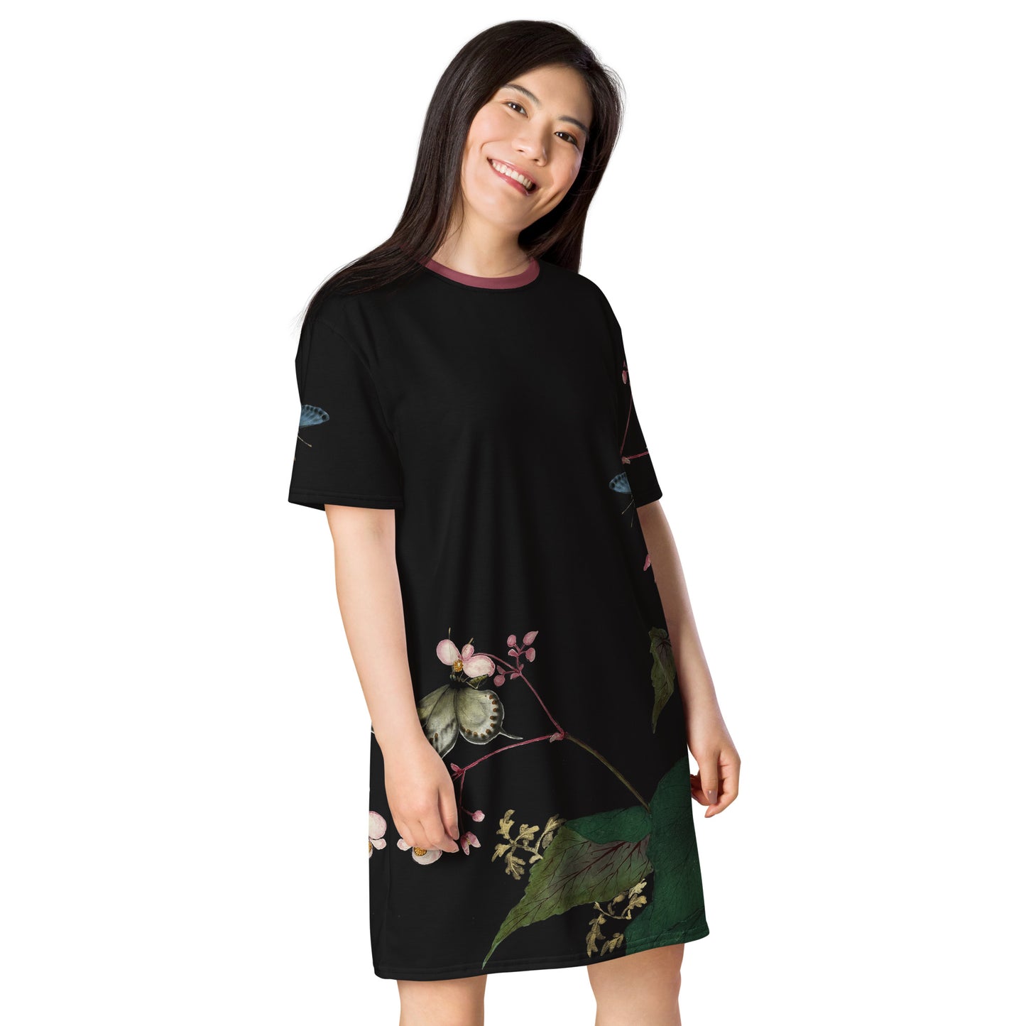 Cats And Butterflies Of Longevity｜Butterflies amidst the Begonia in Bloom｜T-shirt dress