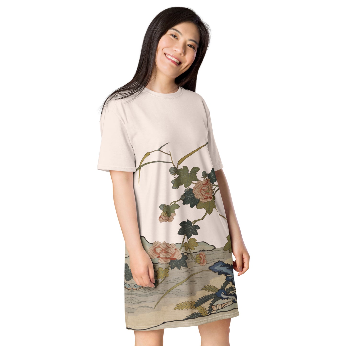 Kesi Flower Album｜Hibiscus by the Water｜T-shirt dress｜Fish belly white