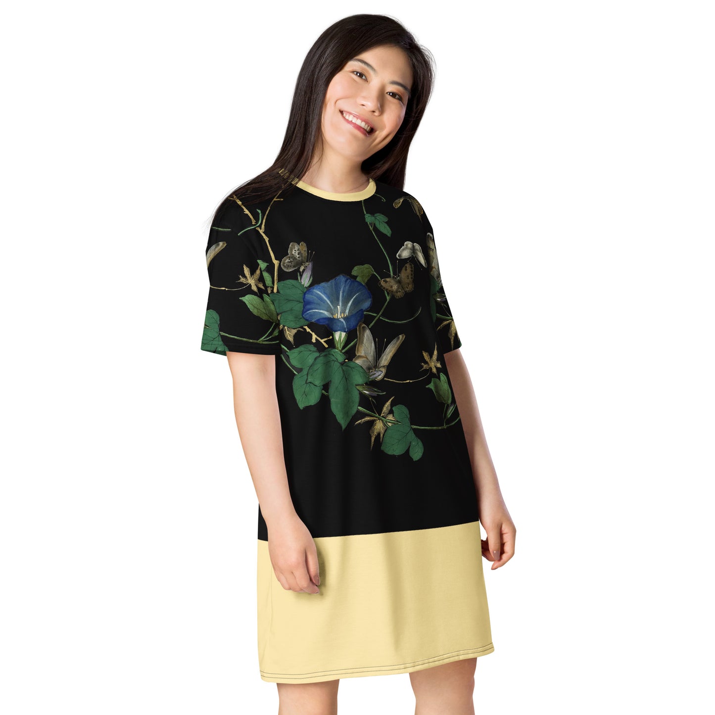 Cats And Butterflies Of Longevity｜Butterflies and the White-edged Morning Glory in Bloom｜T-shirt dress