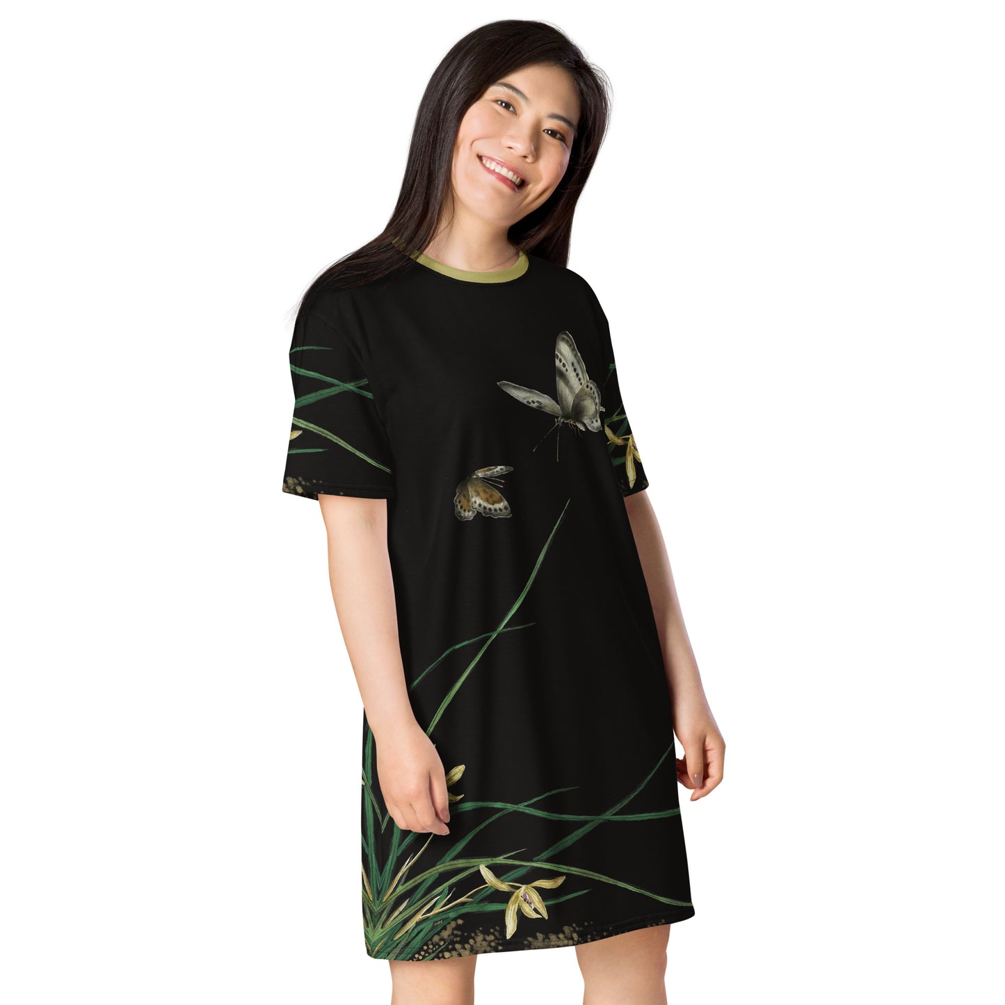 Cats And Butterflies Of Longevity｜Butterflies by the Orchid in Bloom｜T-shirt dress