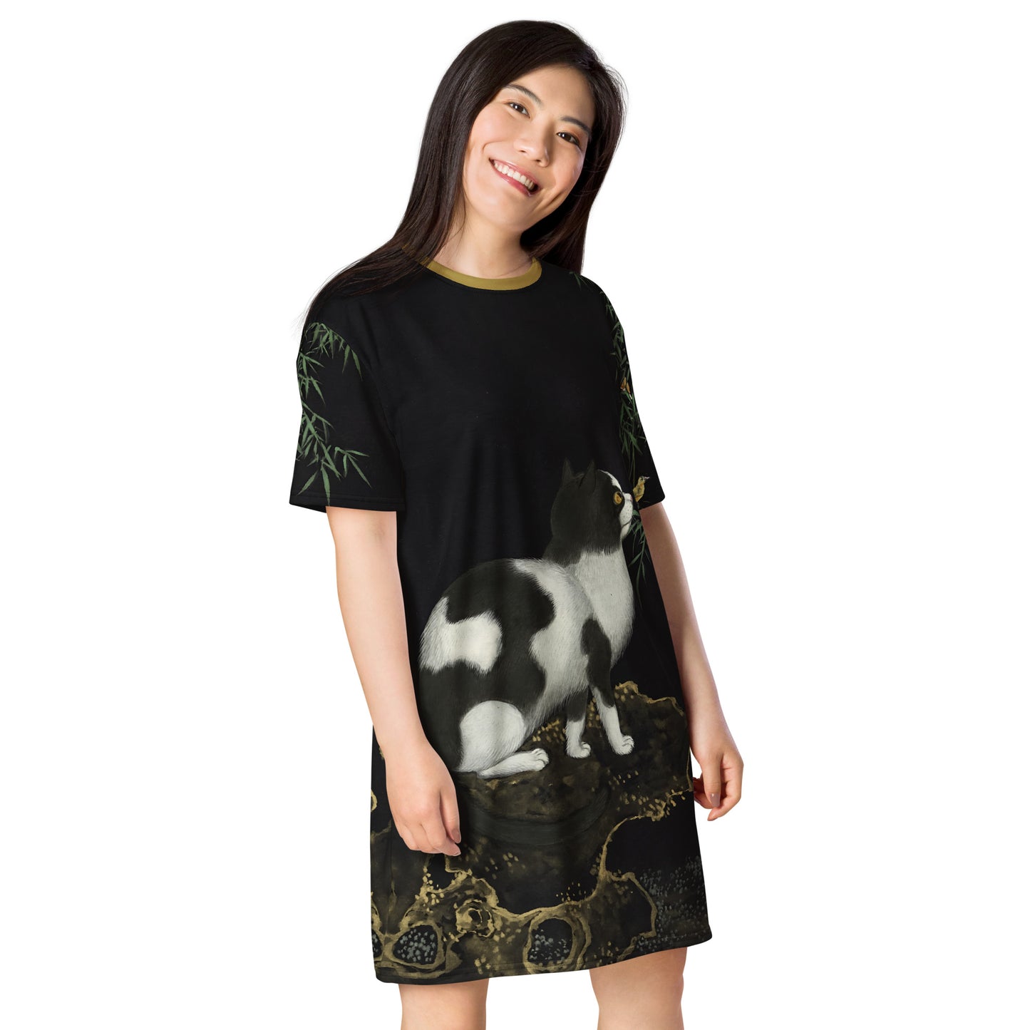 Cats And Butterflies Of Longevity｜A Cat and Two Orioles｜T-shirt dress