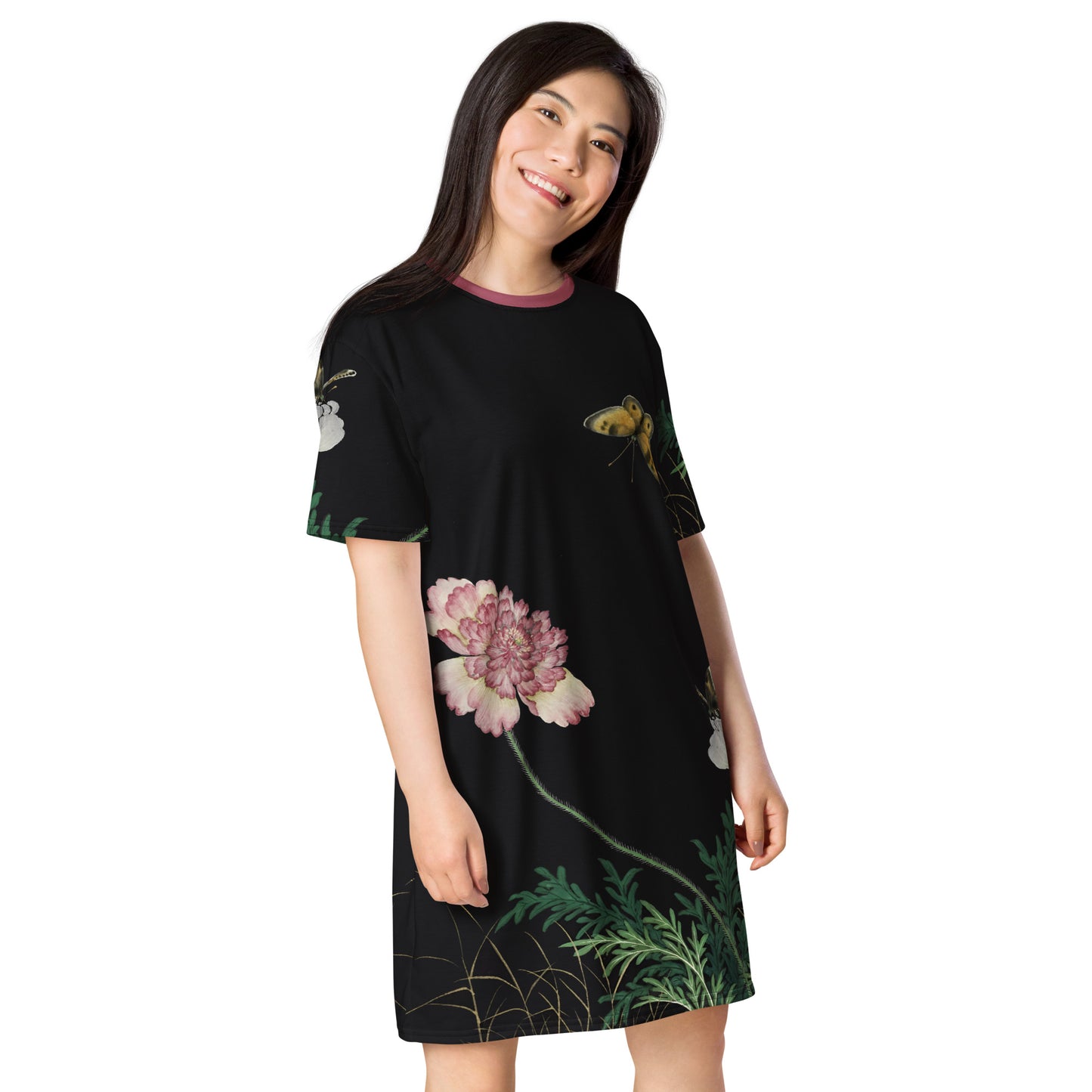 Cats And Butterflies Of Longevity｜Butterflies amidst the Blooming Poppies｜T-shirt dress