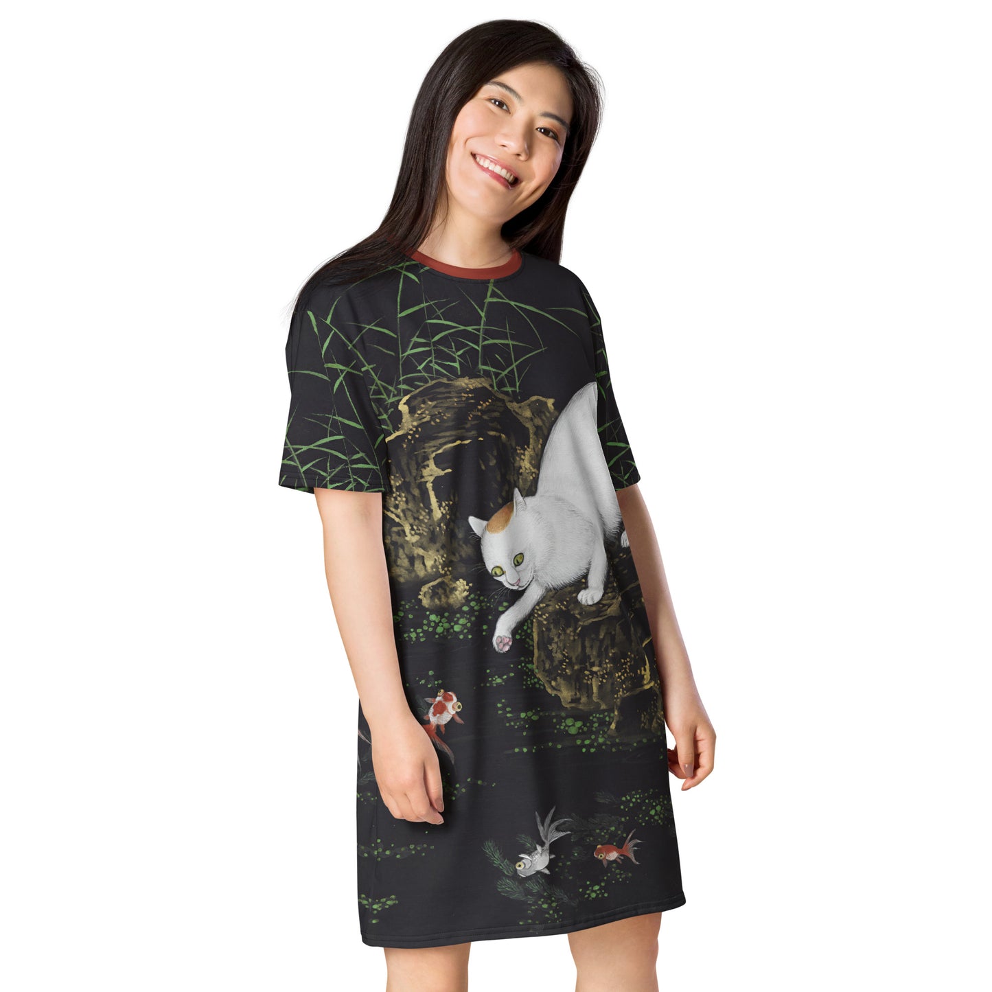 Cats And Butterflies Of Longevity｜Cat with Fish and Aquatic Plants｜T-shirt dress