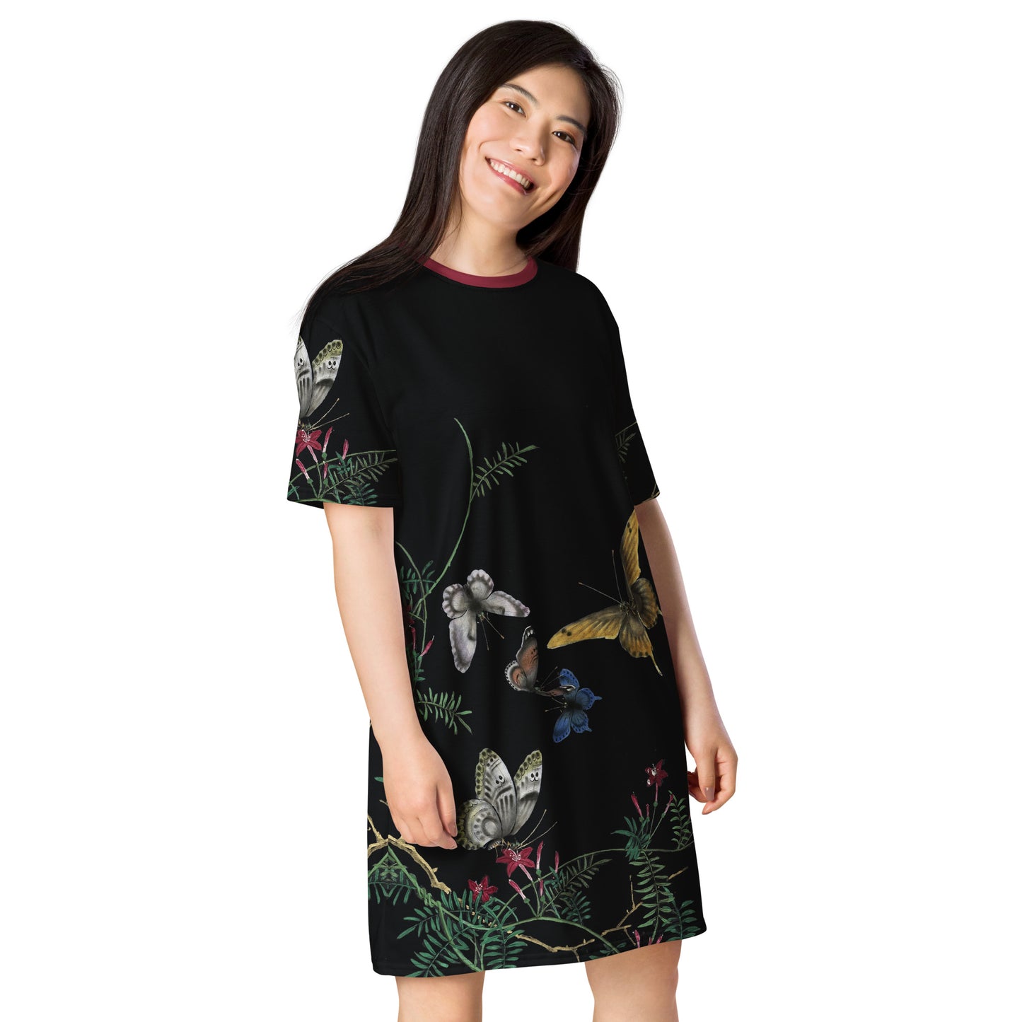 Cats And Butterflies Of Longevity｜Butterflies amidst the Cypress Vine in Bloom｜T-shirt dress