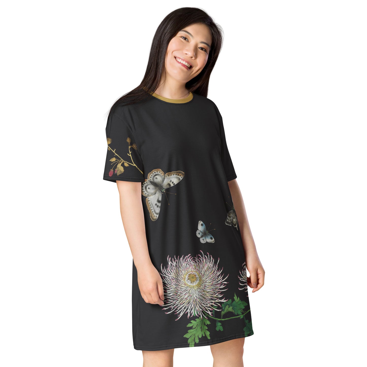 Cats And Butterflies Of Longevity｜Butterflies by the Chrysanthemum in Bloom｜T-shirt dress