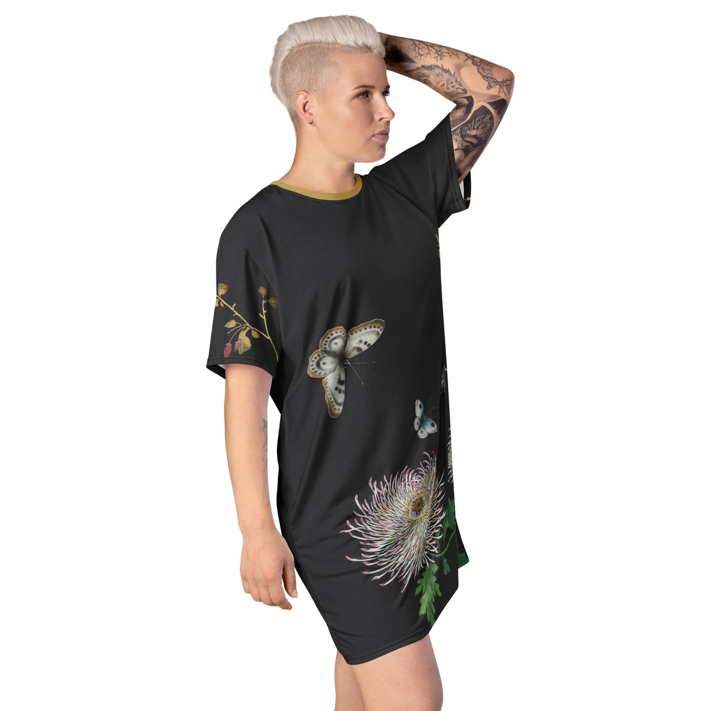 Cats And Butterflies Of Longevity｜Butterflies by the Chrysanthemum in Bloom｜T-shirt dress