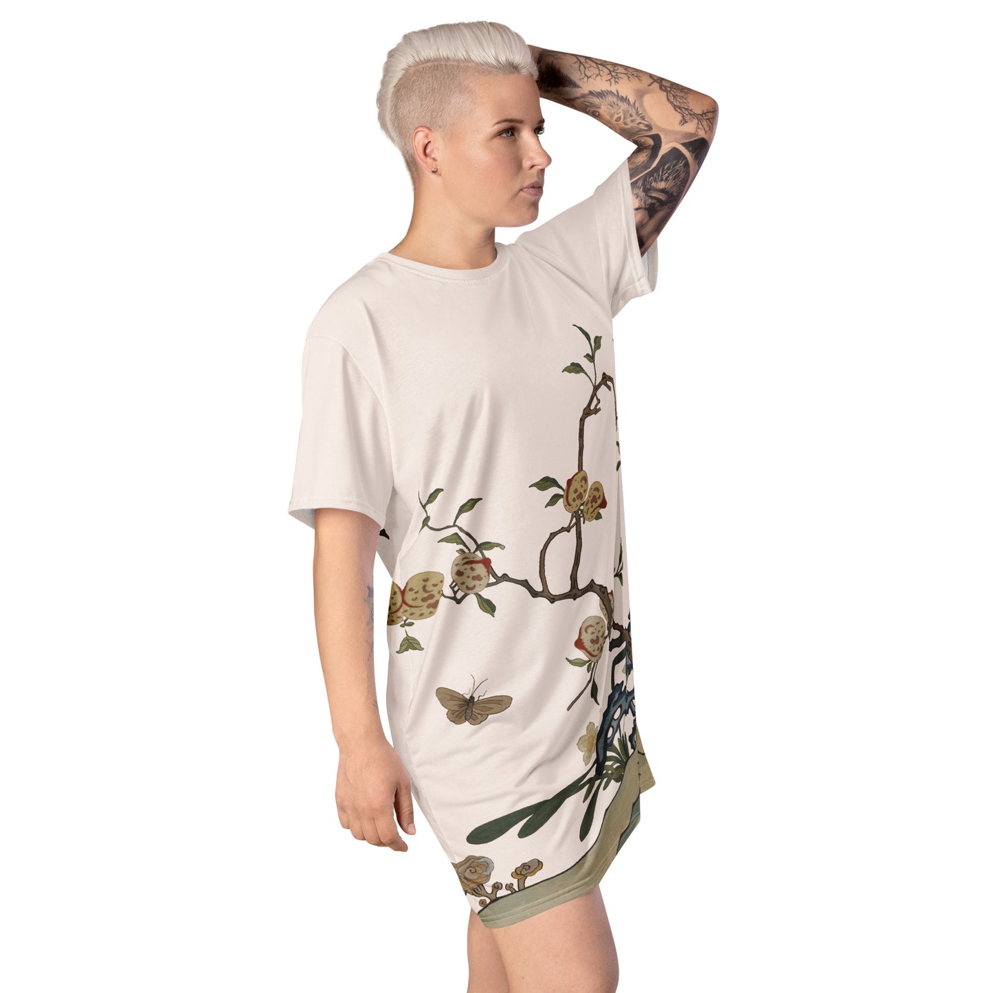 Kesi Flower Album｜Narcissus and Peaches｜T-shirt dress｜Fish belly white