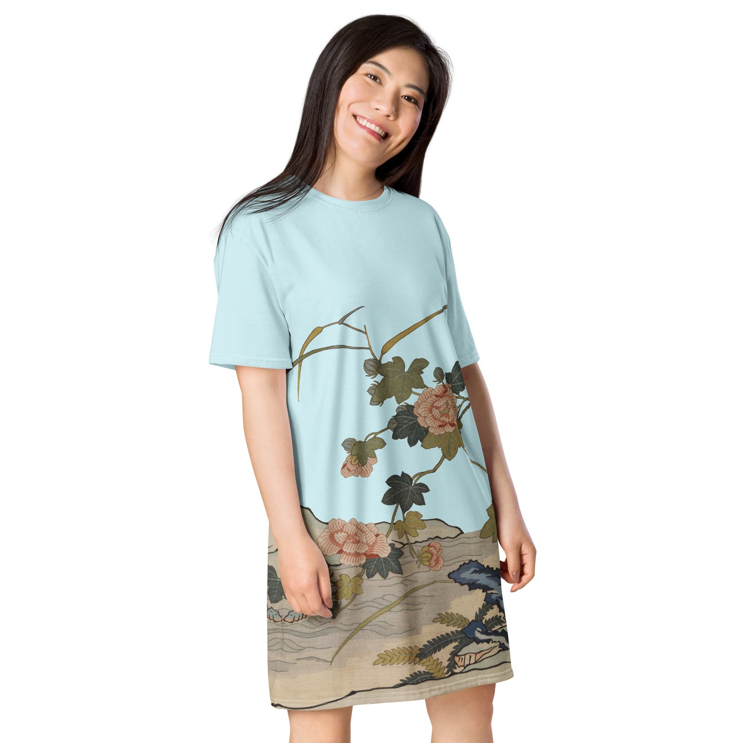 Kesi Flower Album｜Hibiscus by the Water｜T-shirt dress｜Aqua blue