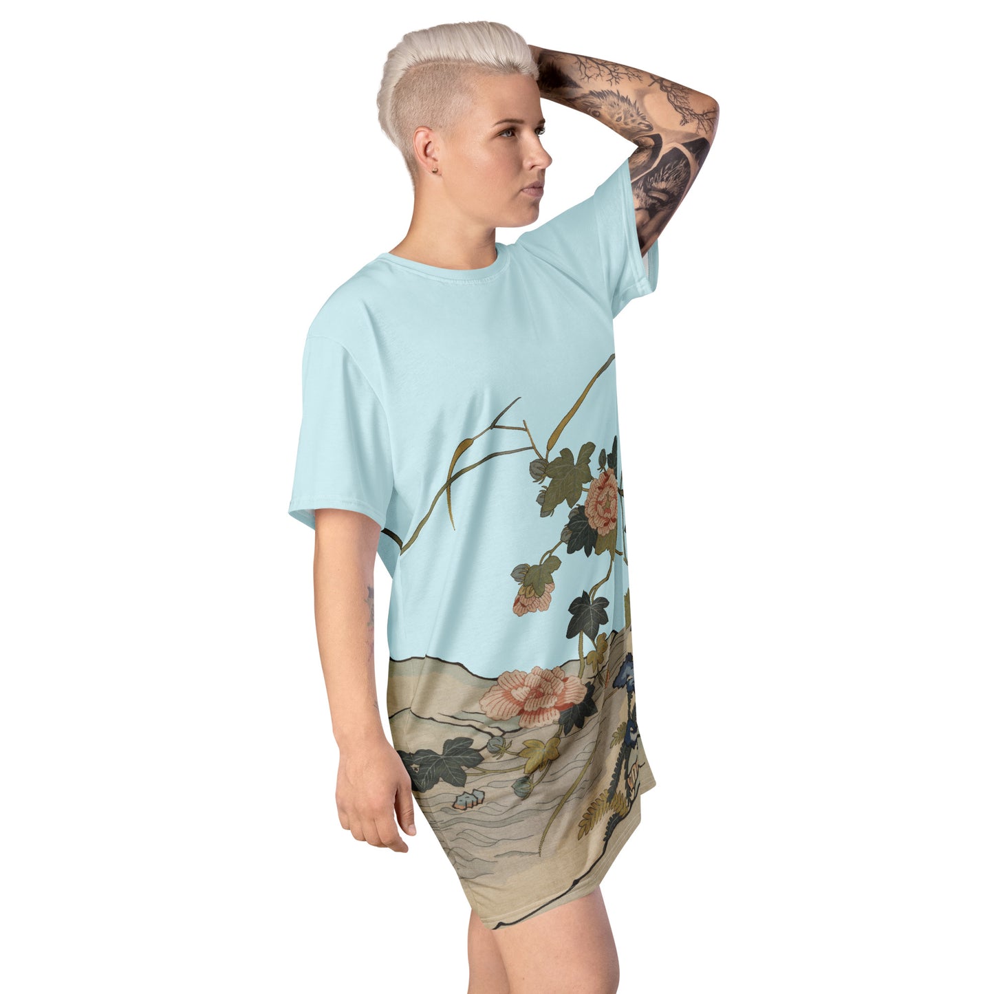 Kesi Flower Album｜Hibiscus by the Water｜T-shirt dress｜Aqua blue