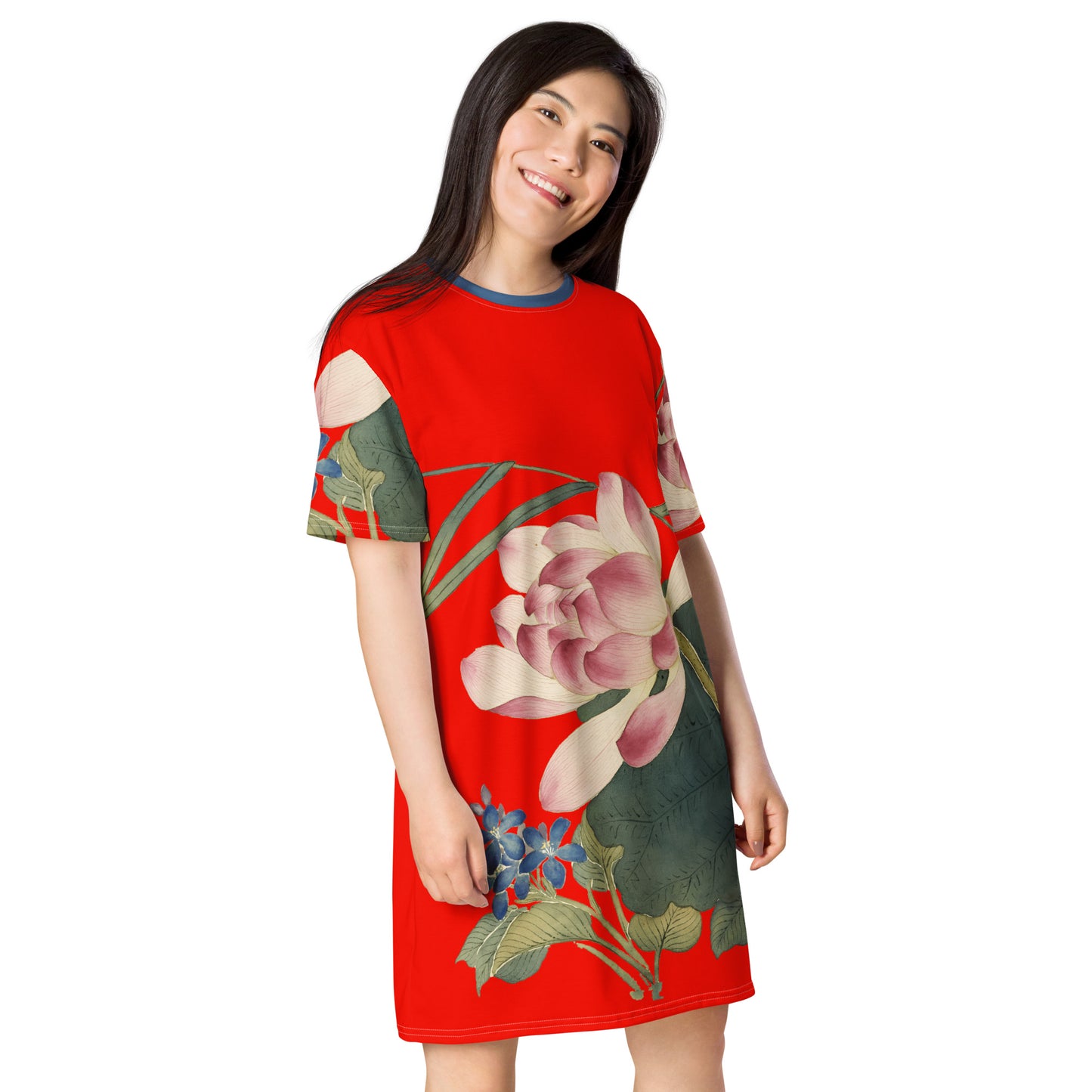 The Spirit of Flowers in Twelve Months｜Lotus in Bloom｜T-shirt dress｜Garnet red