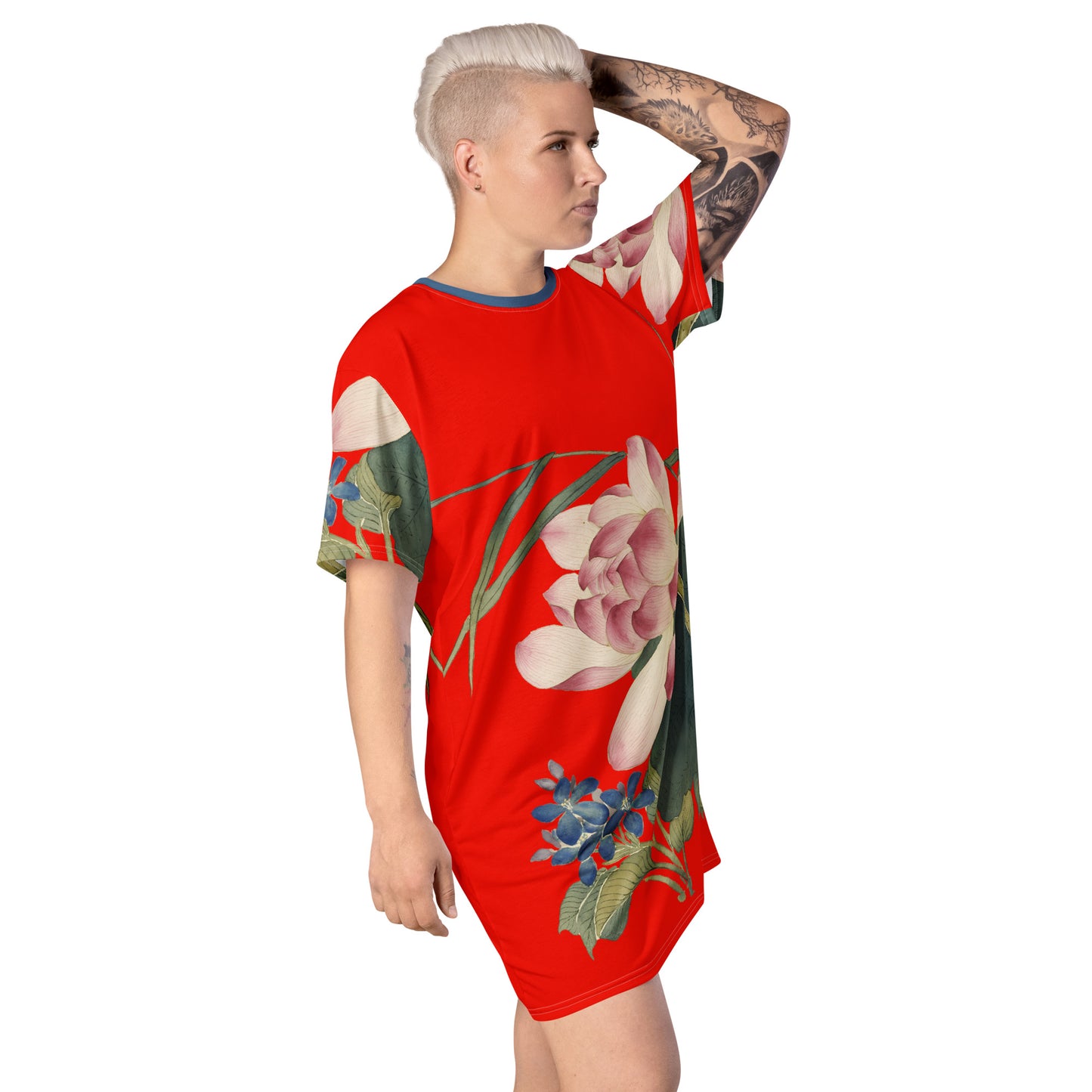 The Spirit of Flowers in Twelve Months｜Lotus in Bloom｜T-shirt dress｜Garnet red