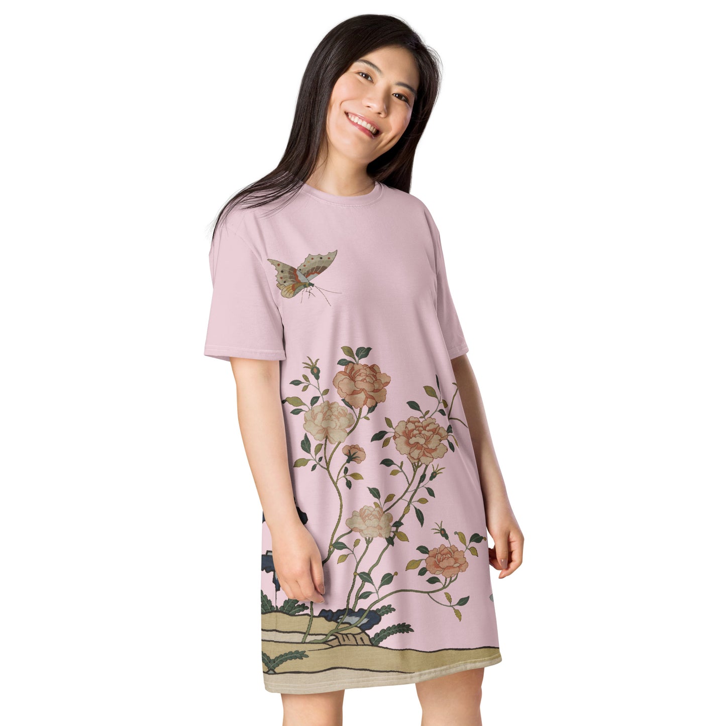 Kesi Flower Album｜Red Roses｜T-shirt dress｜Pale pinkish gray